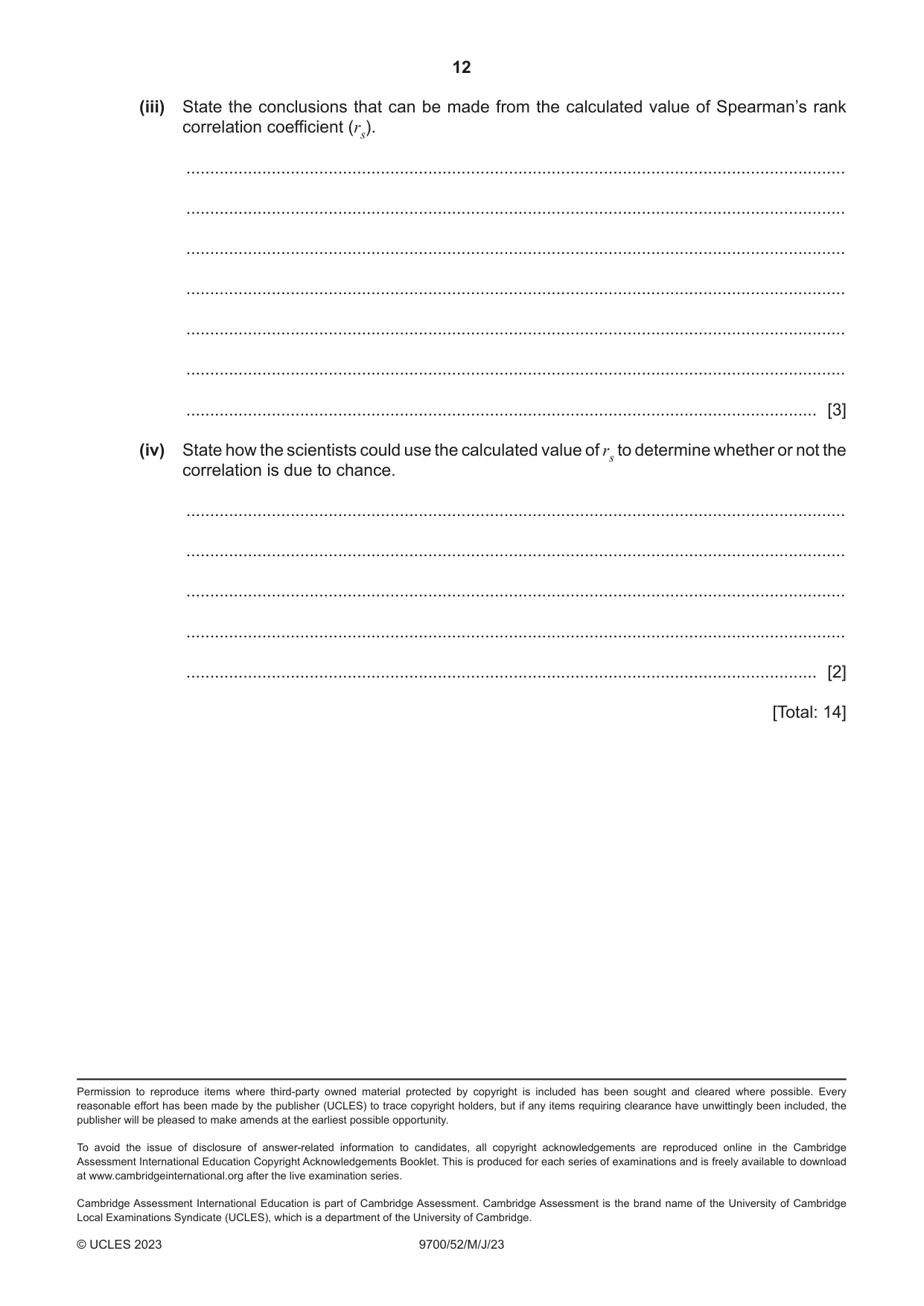 Cambridge A Level Biology 9700 2023 May/June Paper 5 · Variant 2 question paper, page 12 of 12