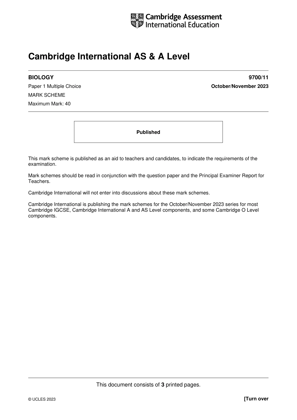 Mark scheme, page 1 of 3