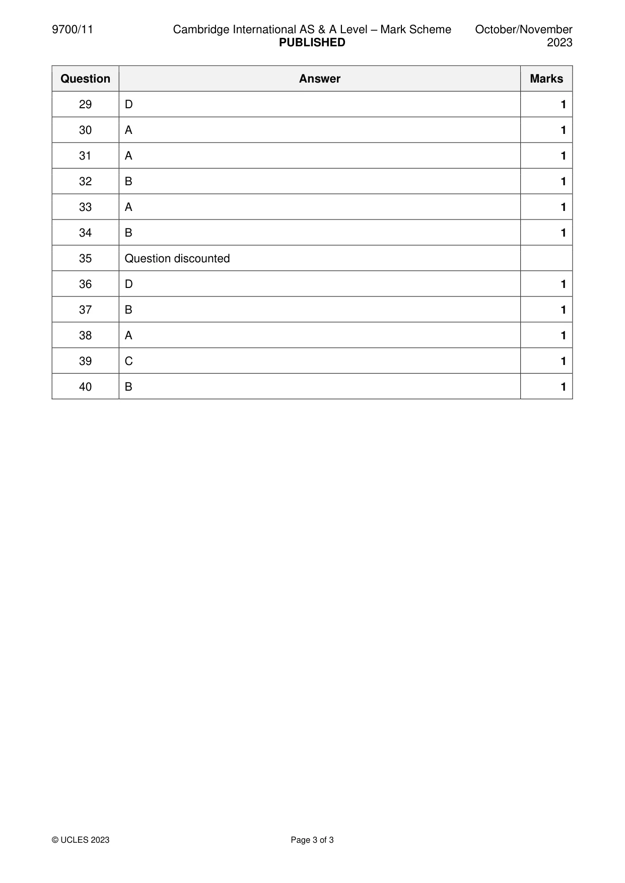 Mark scheme, page 3 of 3