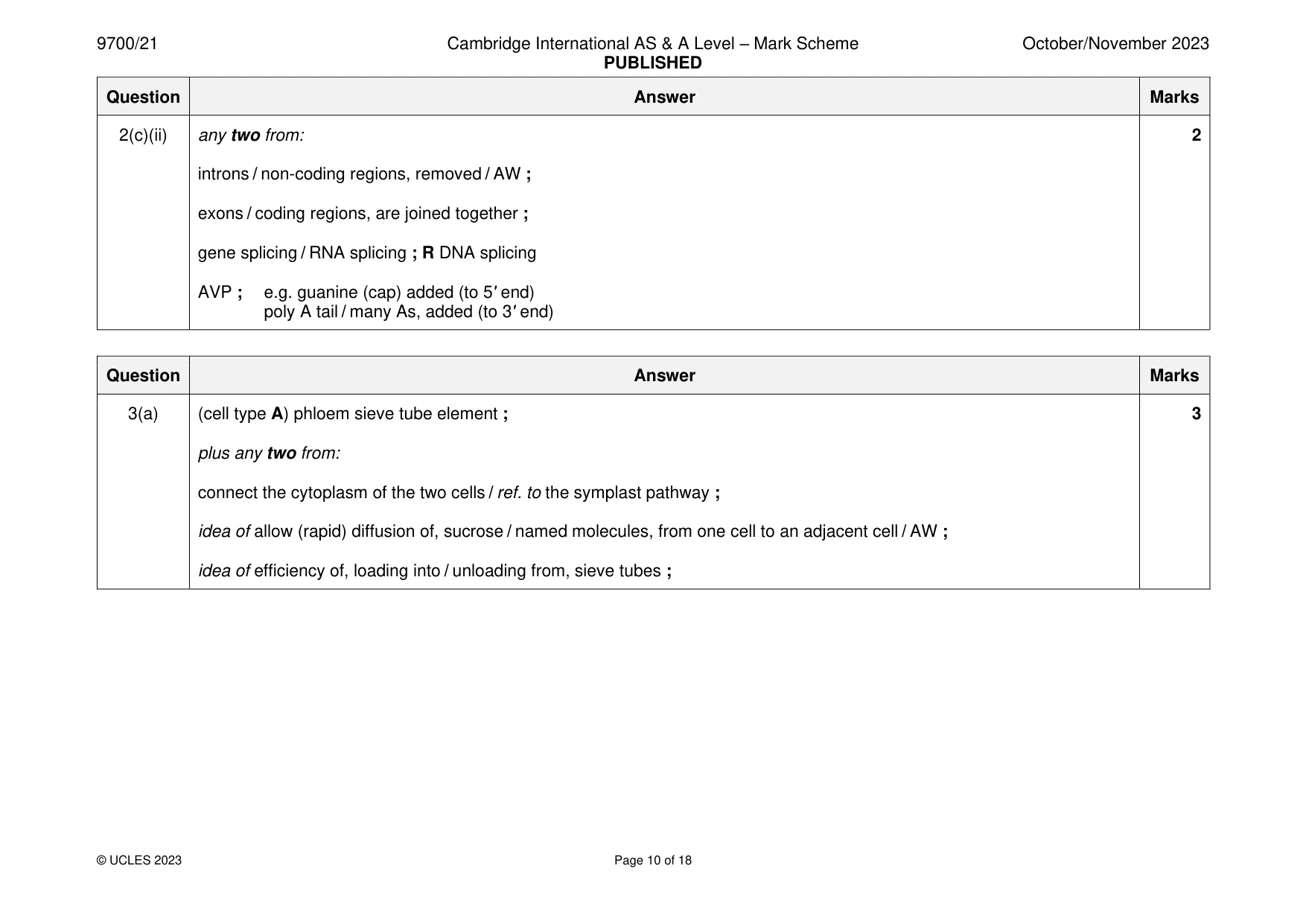 Mark scheme, page 10 of 18