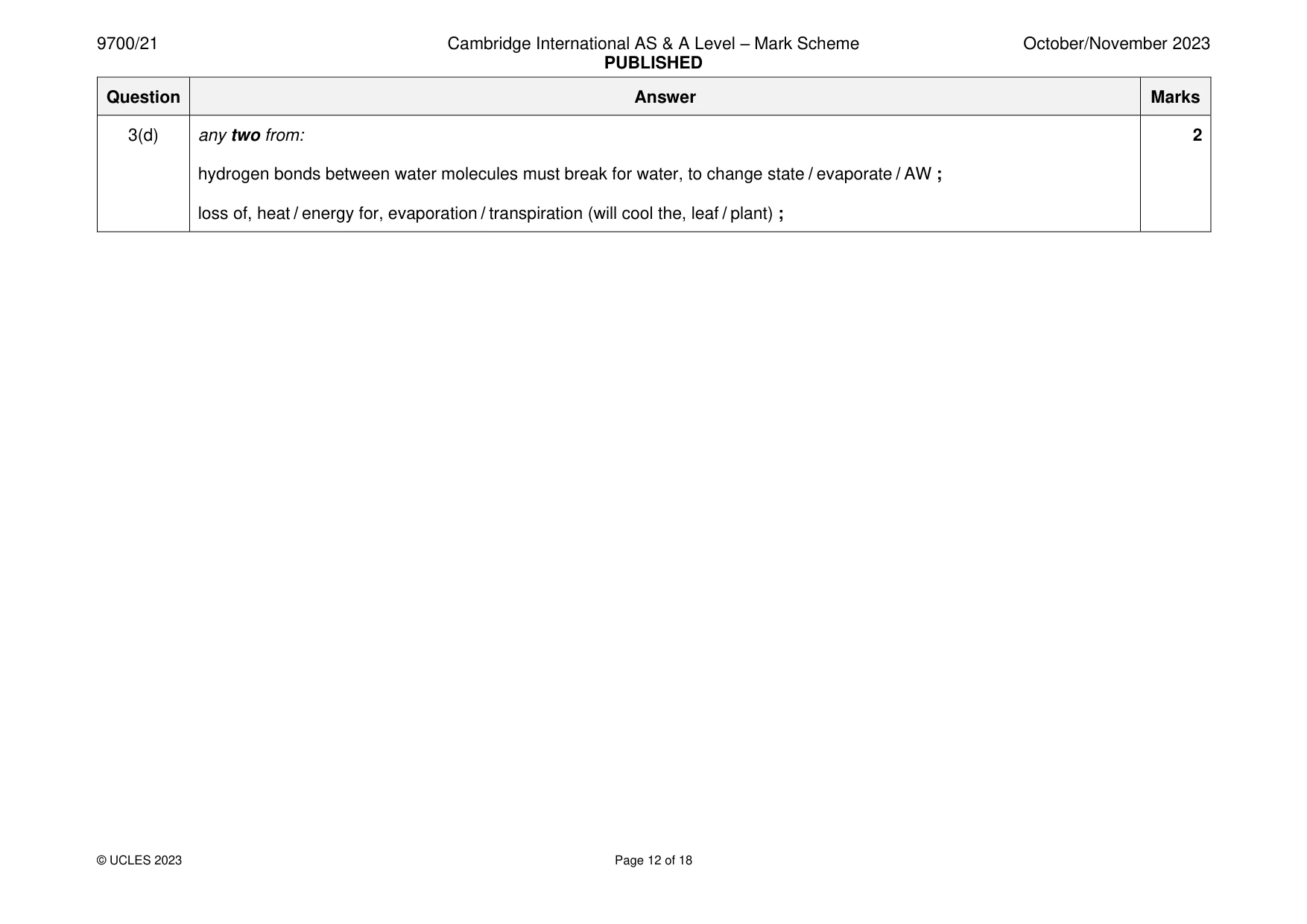 Mark scheme, page 12 of 18