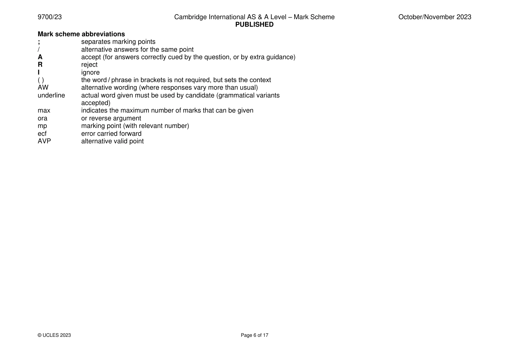Mark scheme, page 6 of 17