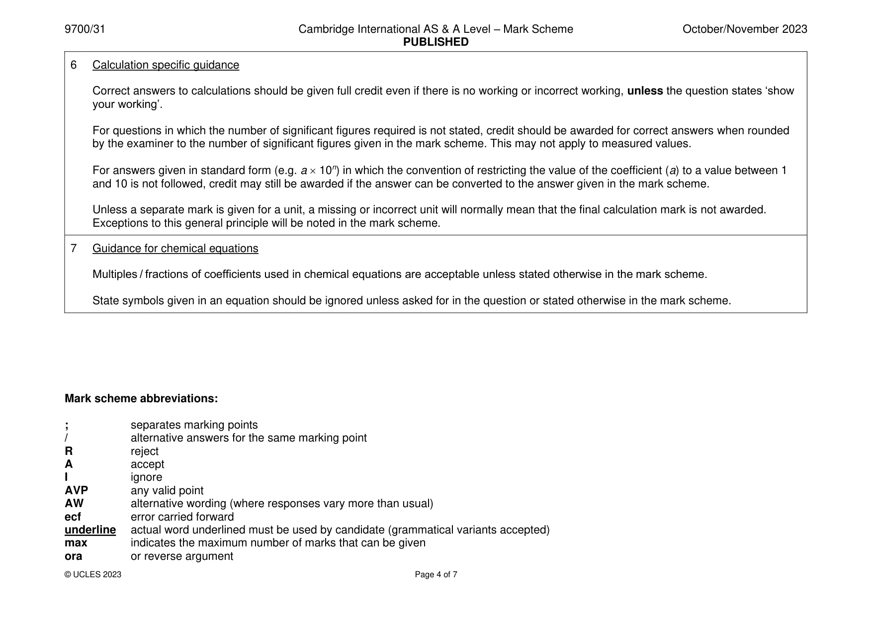 Mark scheme, page 4 of 7