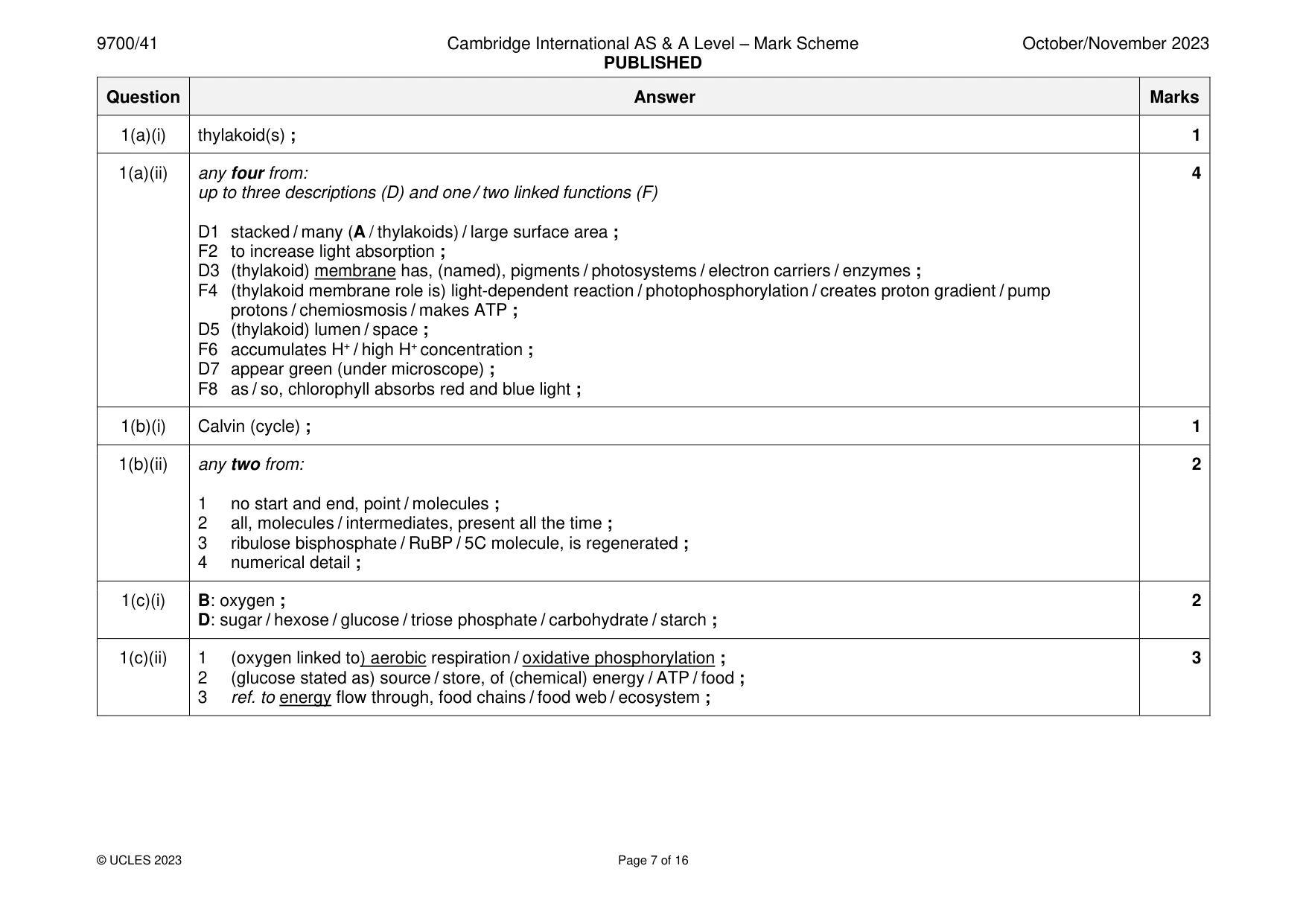 Mark scheme, page 7 of 16