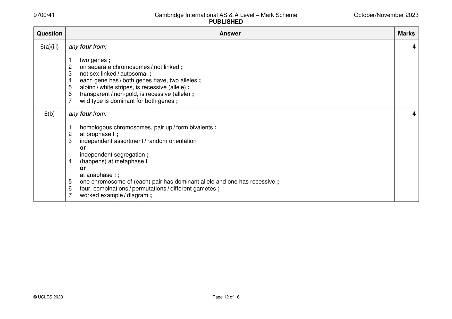 Mark scheme, page 12 of 16