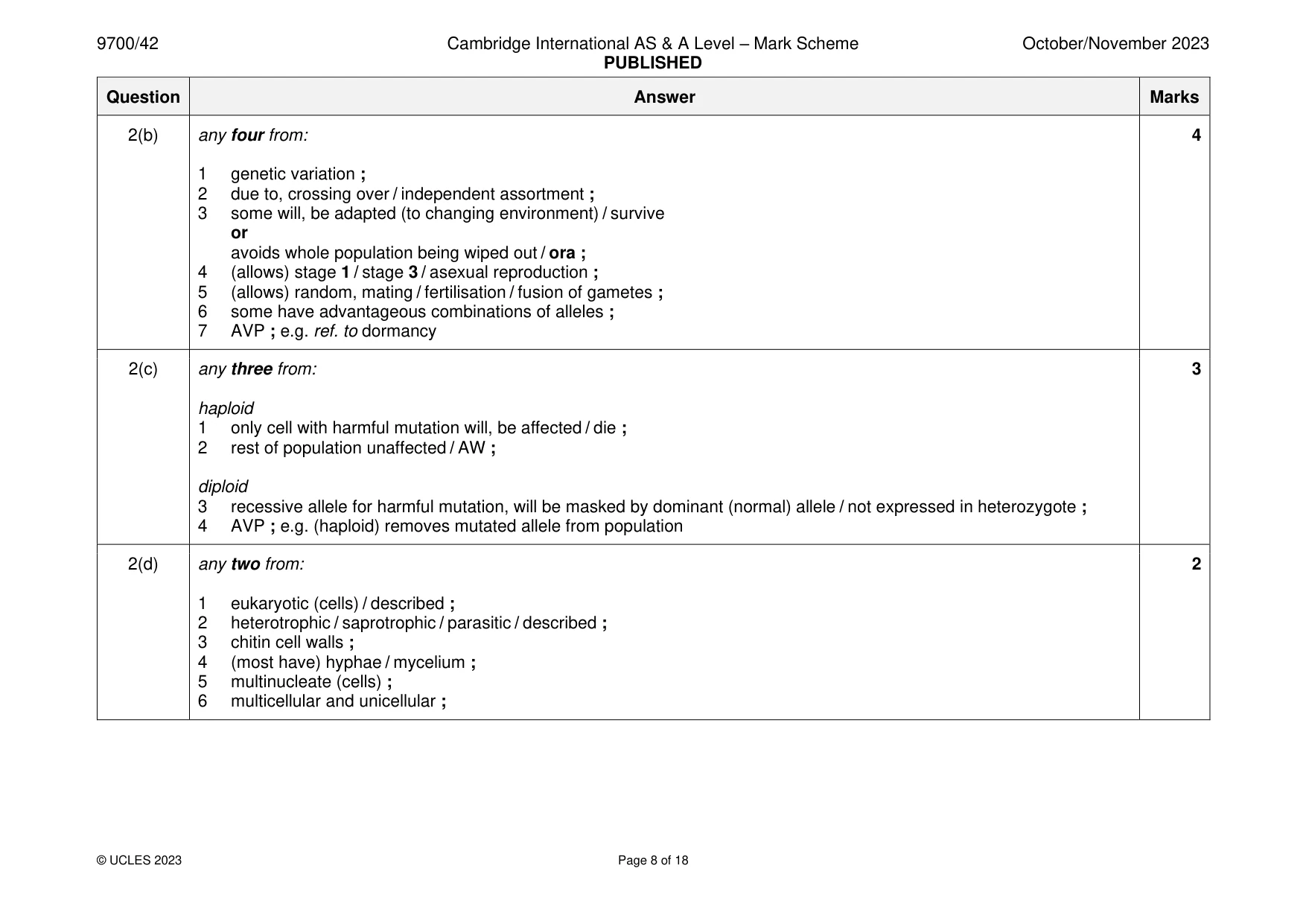Mark scheme, page 8 of 18