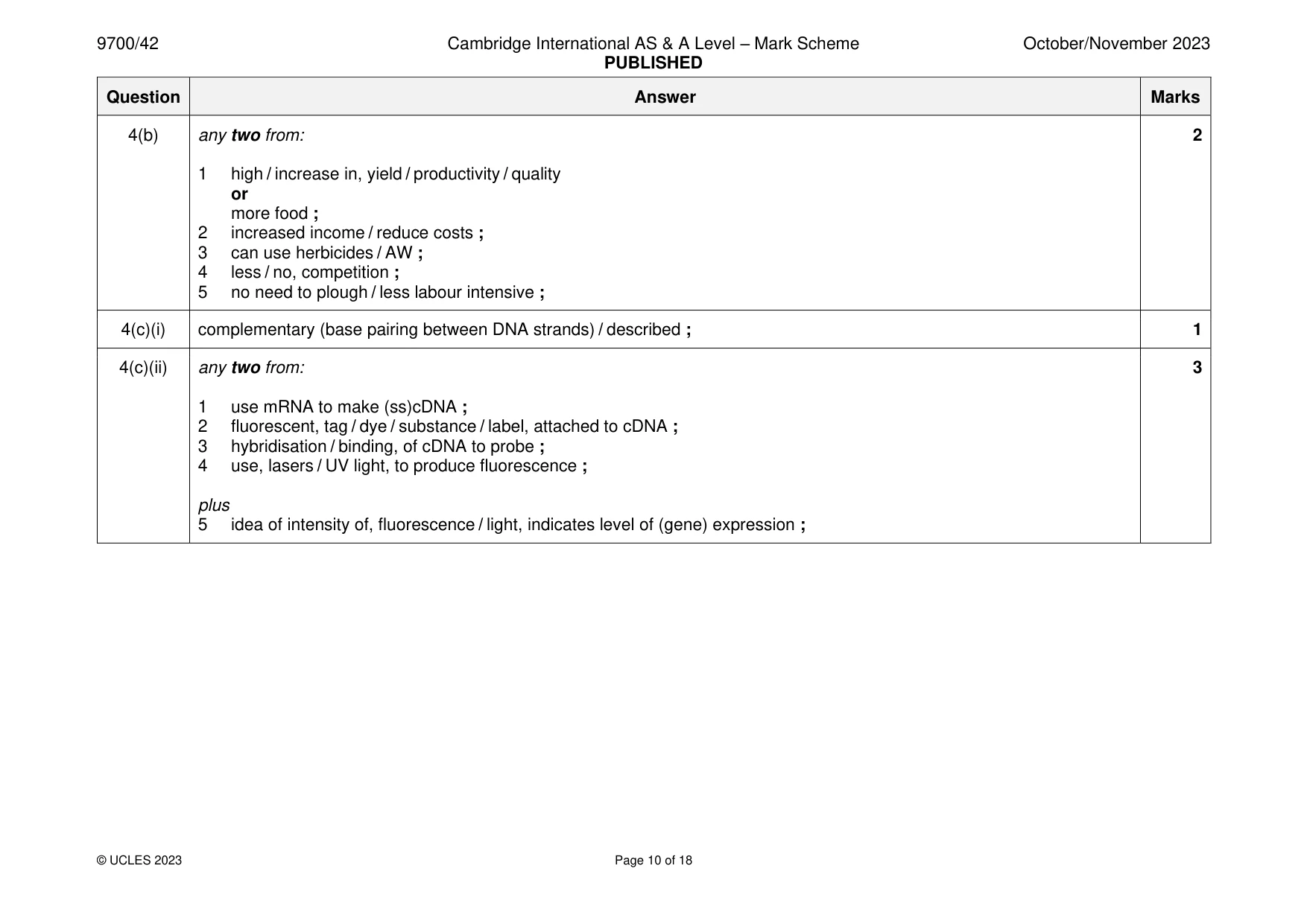 Mark scheme, page 10 of 18