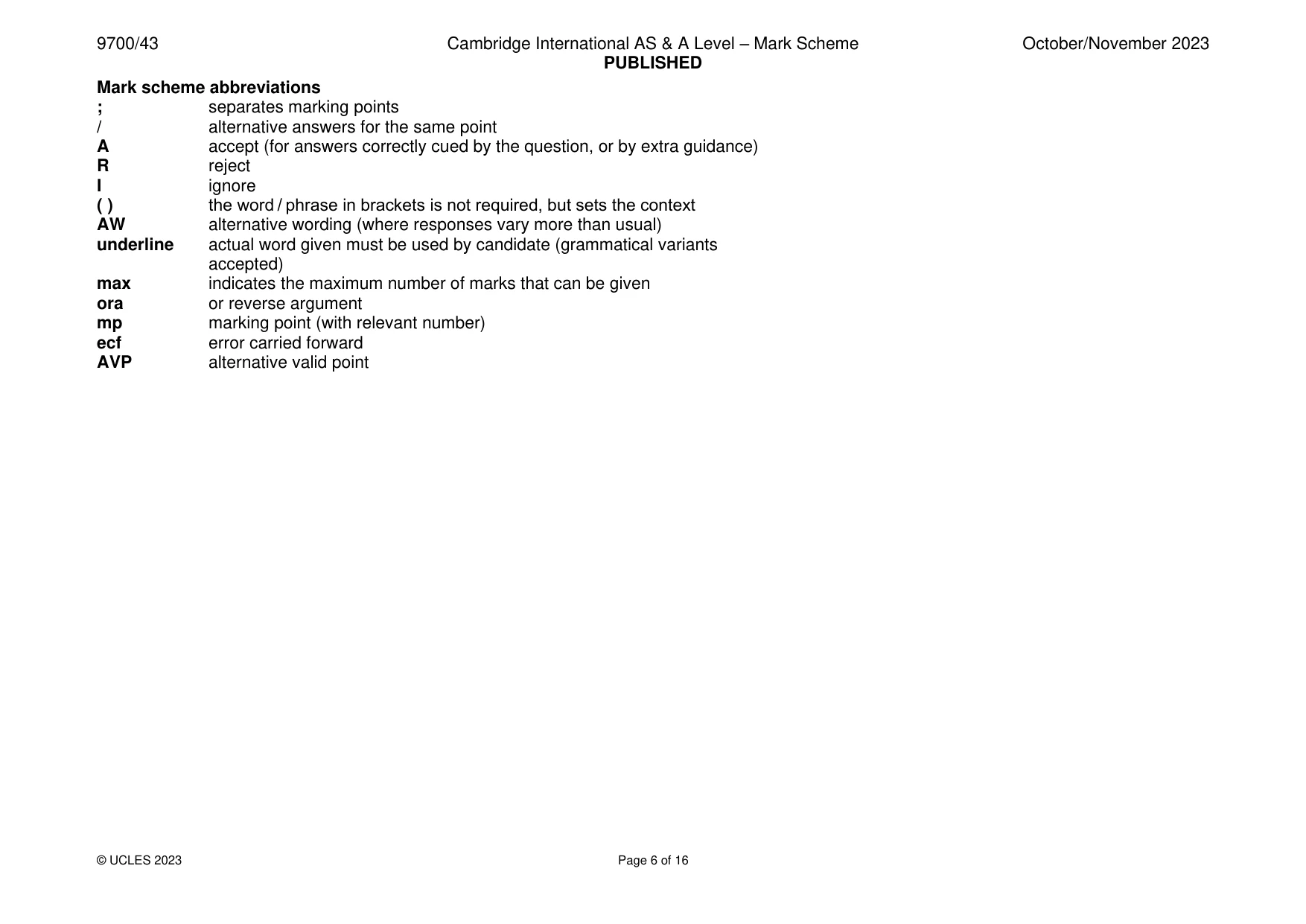 Mark scheme, page 6 of 16
