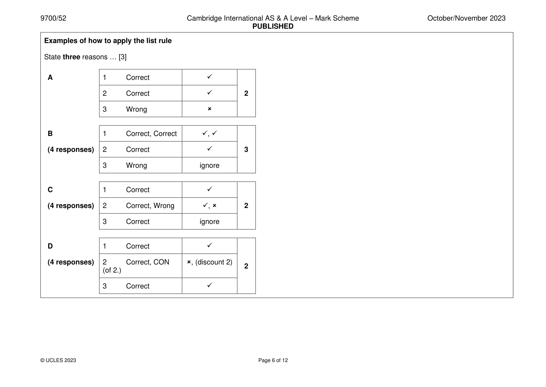 Mark scheme, page 6 of 12