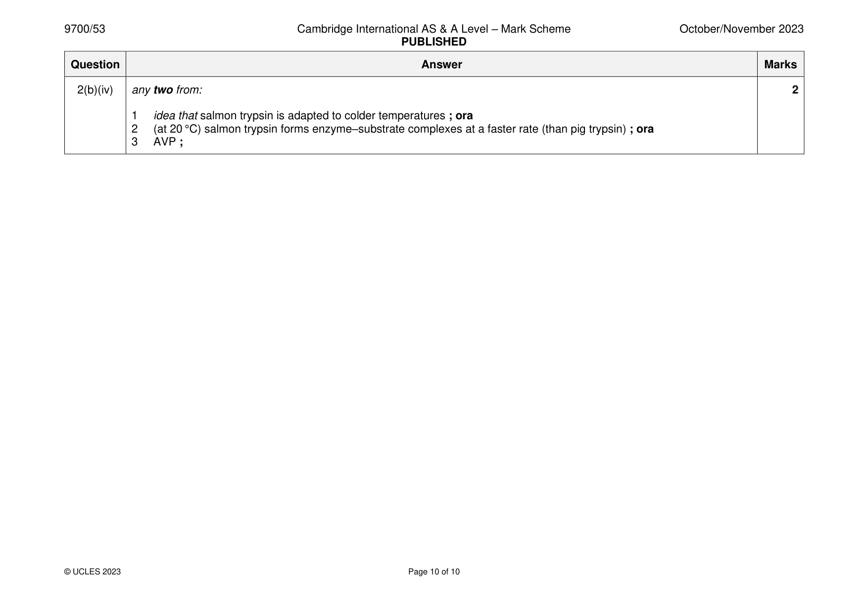 Mark scheme, page 10 of 10