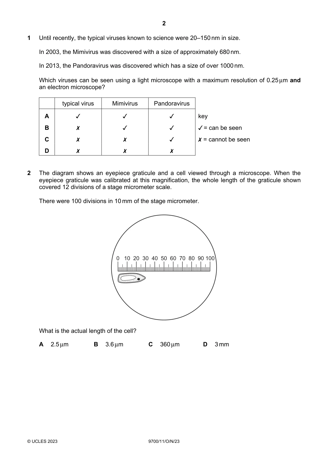Cambridge A Level Biology 9700 2023 Oct/Nov Paper 1 · Variant 1 question paper, page 2 of 20