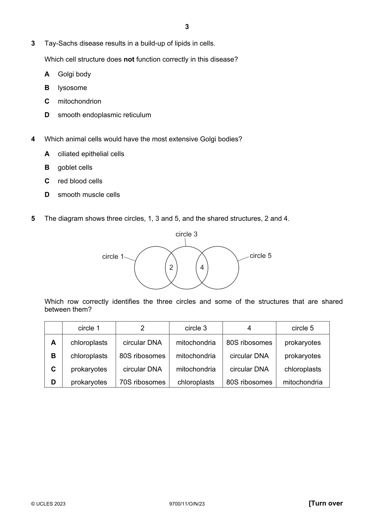 Cambridge A Level Biology 9700 2023 Oct/Nov Paper 1 · Variant 1 question paper, page 3 of 20