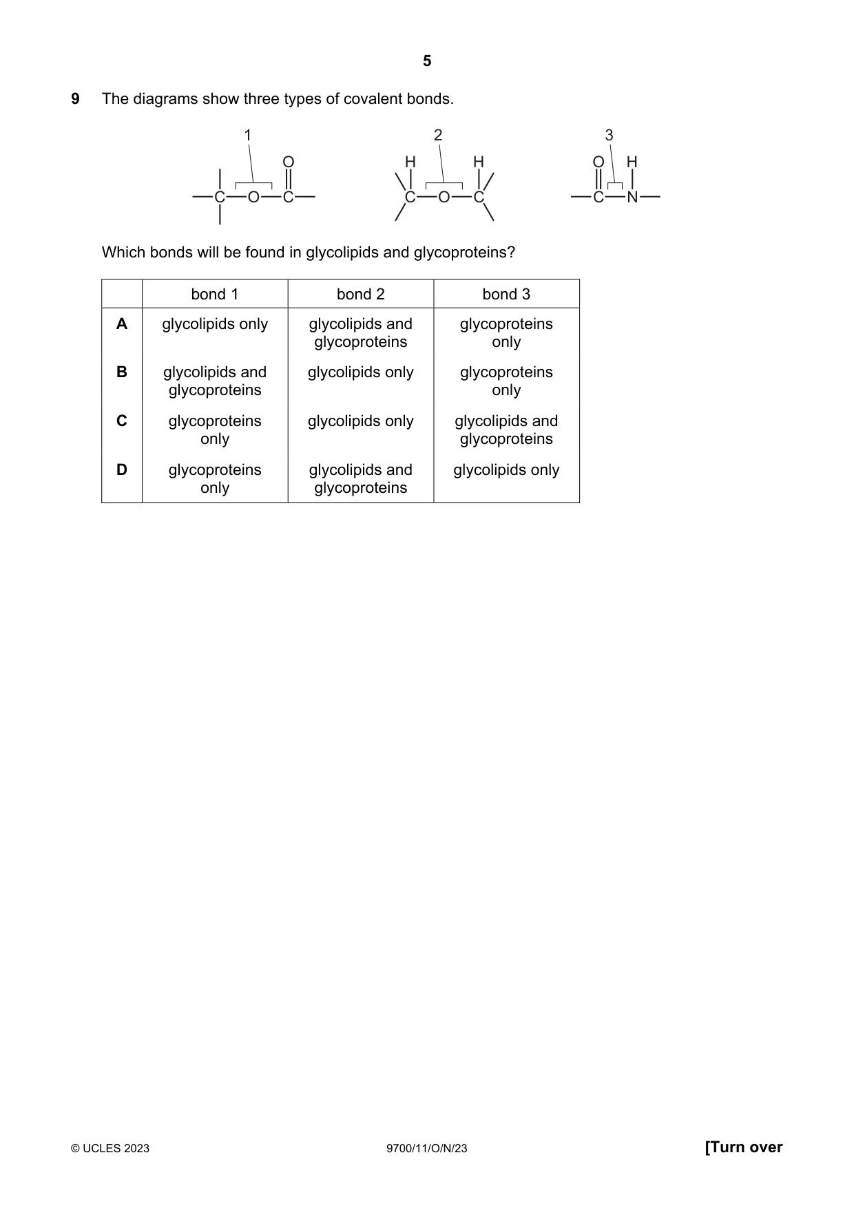 Cambridge A Level Biology 9700 2023 Oct/Nov Paper 1 · Variant 1 question paper, page 5 of 20