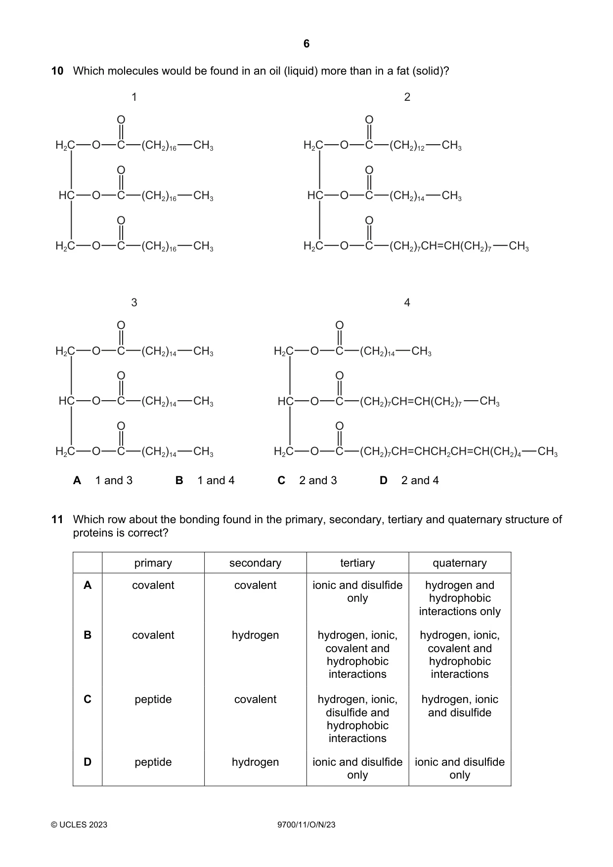 Cambridge A Level Biology 9700 2023 Oct/Nov Paper 1 · Variant 1 question paper, page 6 of 20