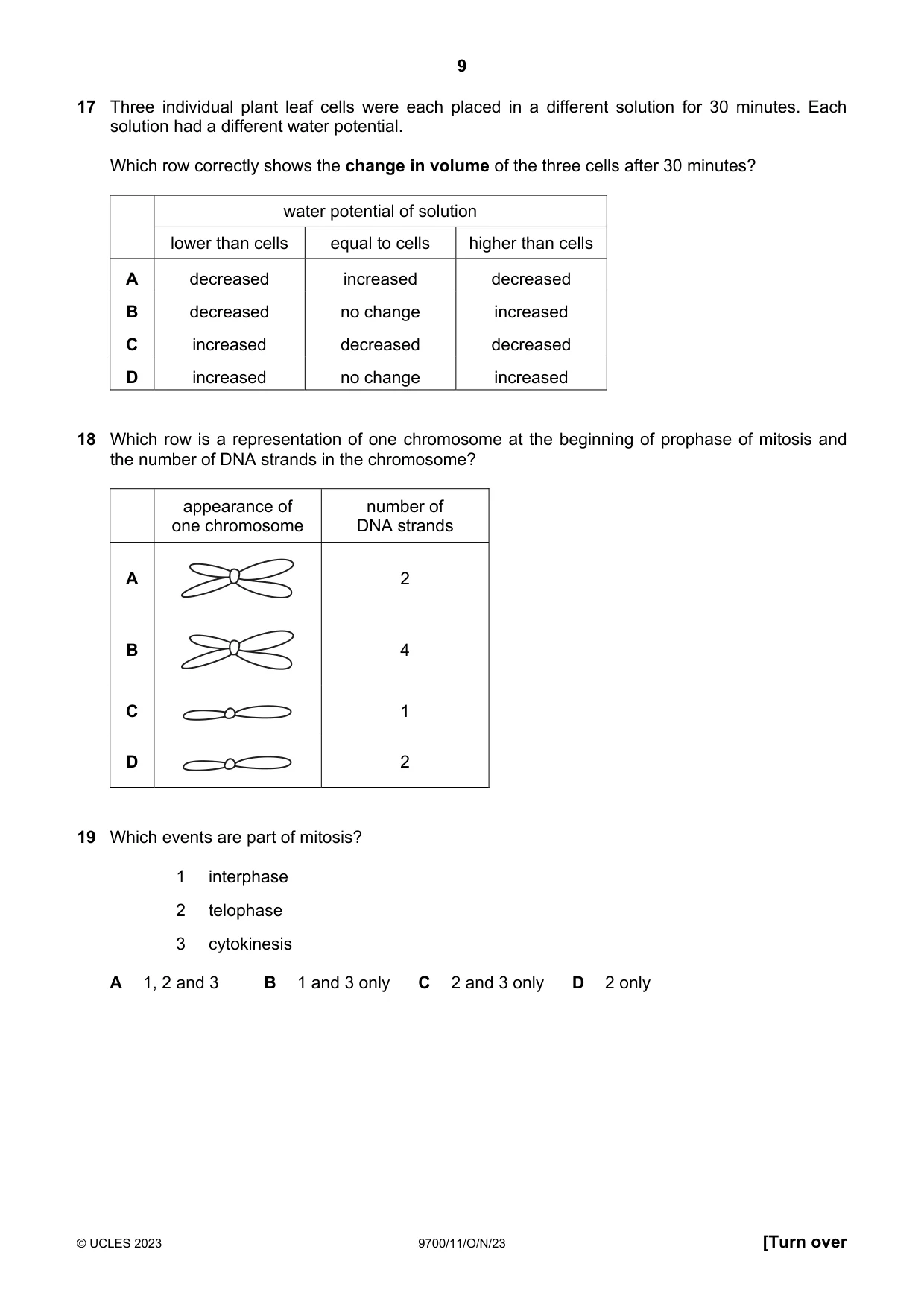 Cambridge A Level Biology 9700 2023 Oct/Nov Paper 1 · Variant 1 question paper, page 9 of 20