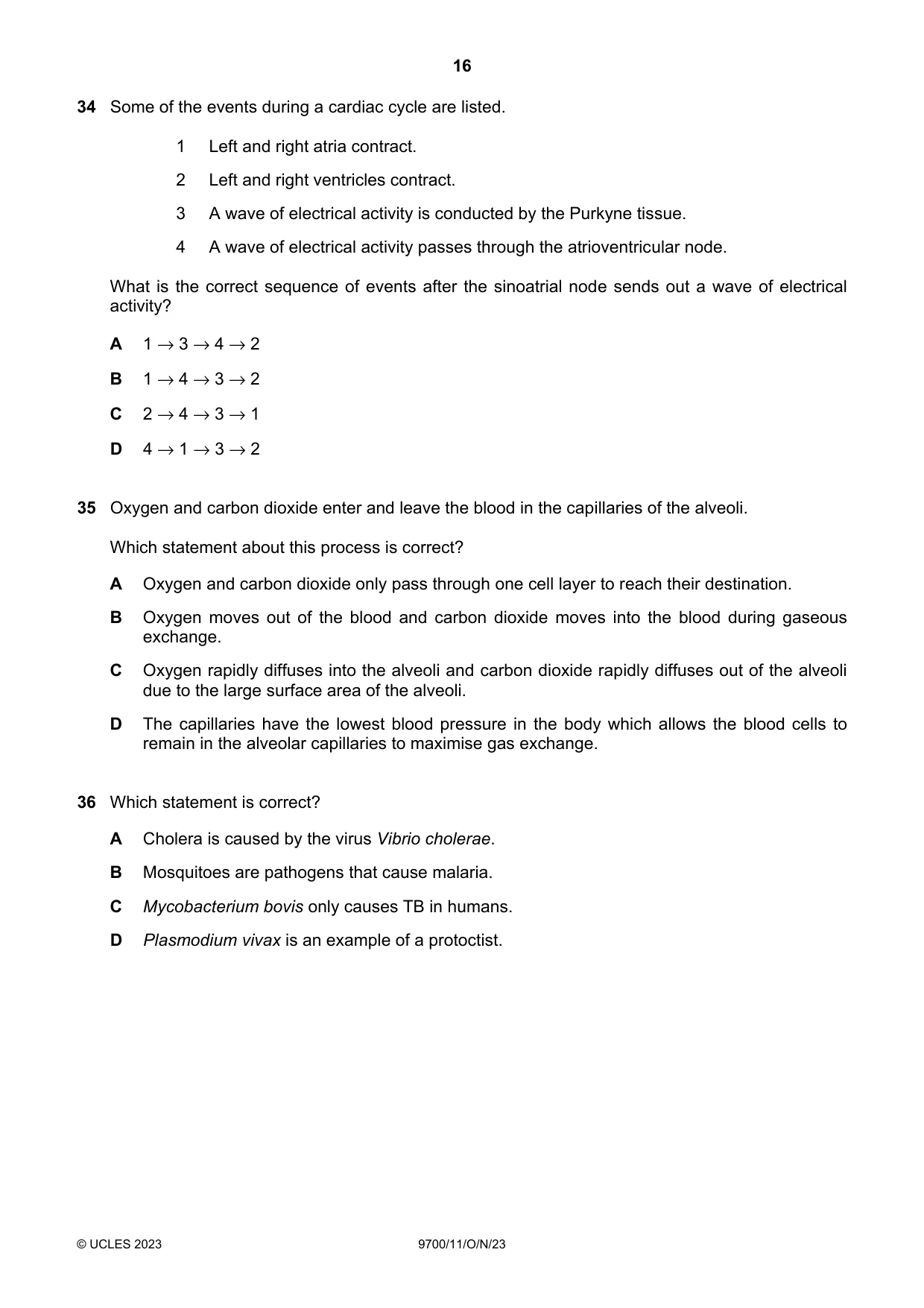 Cambridge A Level Biology 9700 2023 Oct/Nov Paper 1 · Variant 1 question paper, page 16 of 20