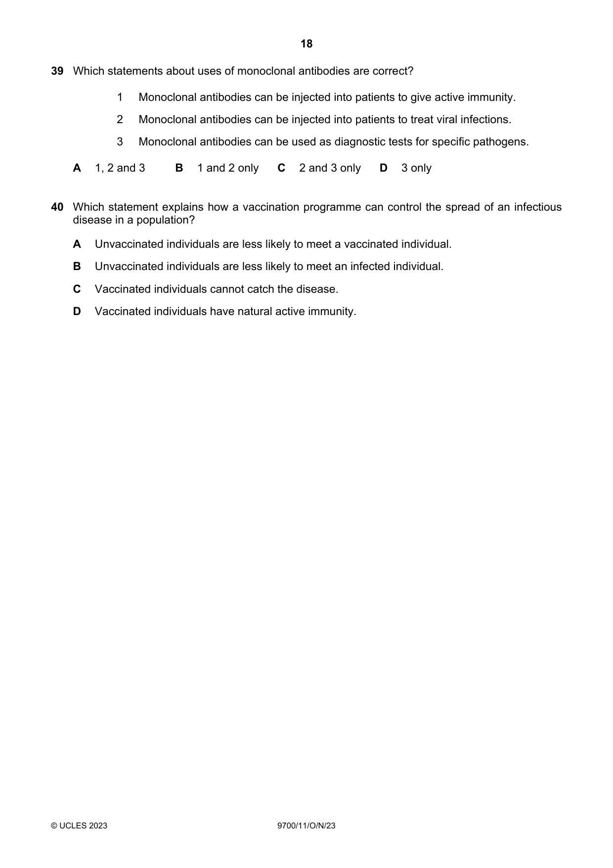 Cambridge A Level Biology 9700 2023 Oct/Nov Paper 1 · Variant 1 question paper, page 18 of 20