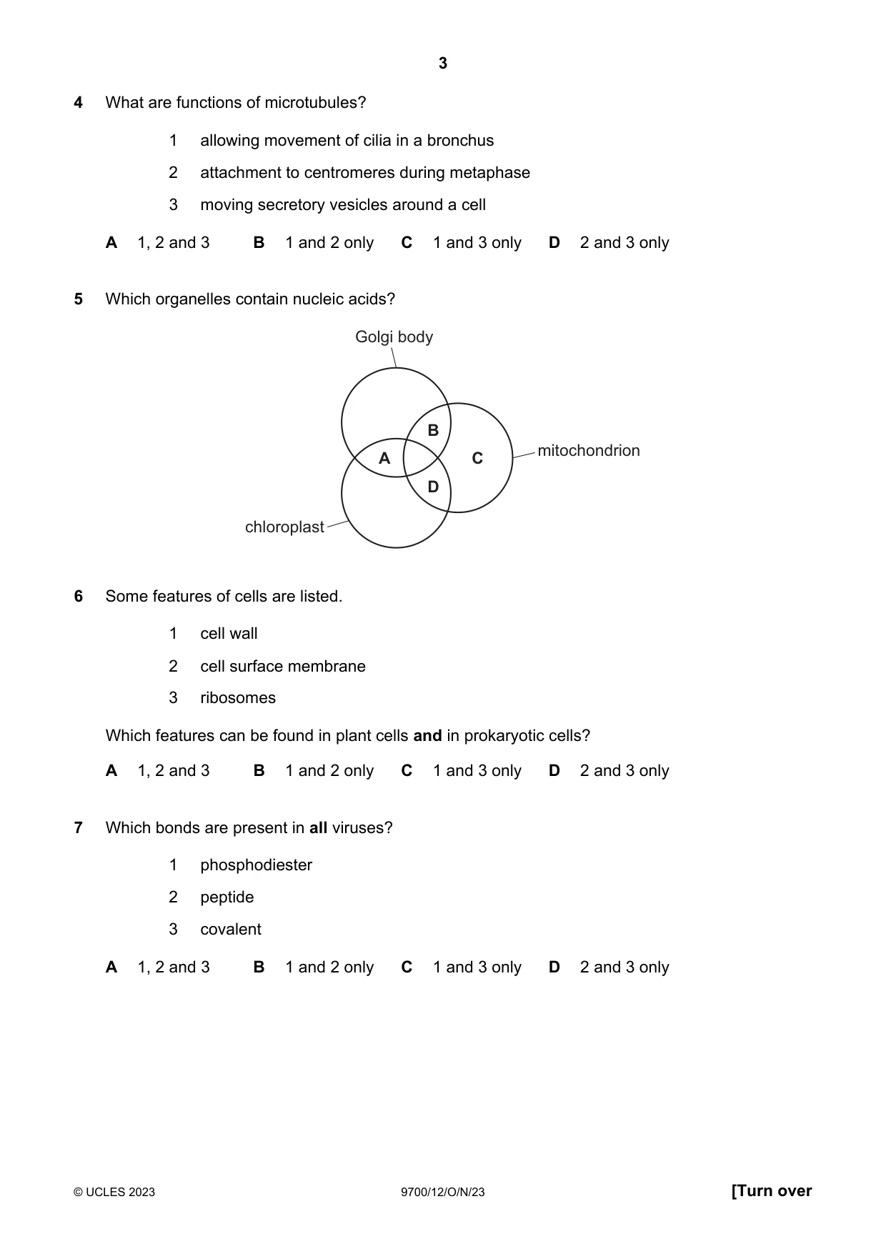 Cambridge A Level Biology 9700 2023 Oct/Nov Paper 1 · Variant 2 question paper, page 3 of 20