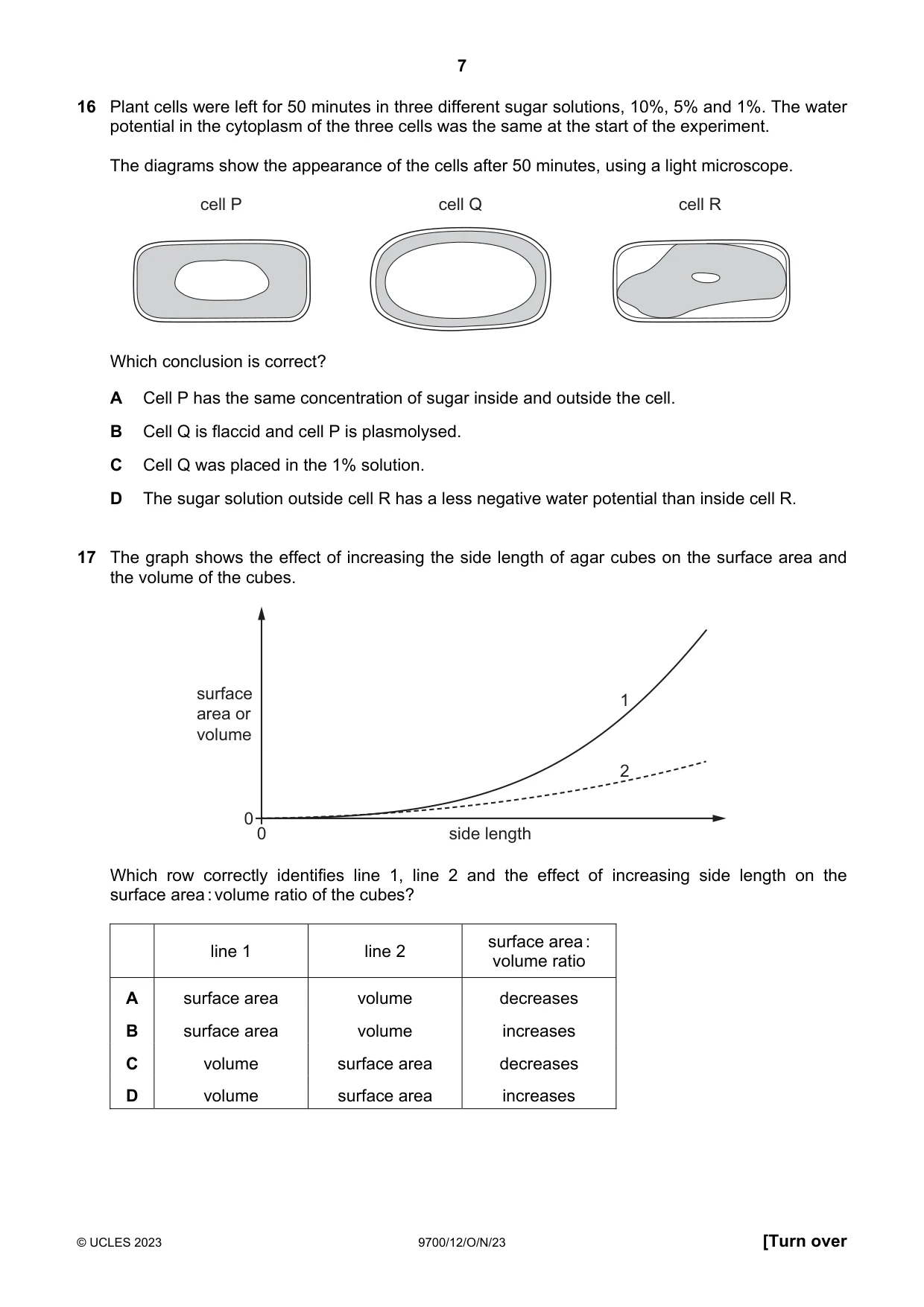 Cambridge A Level Biology 9700 2023 Oct/Nov Paper 1 · Variant 2 question paper, page 7 of 20