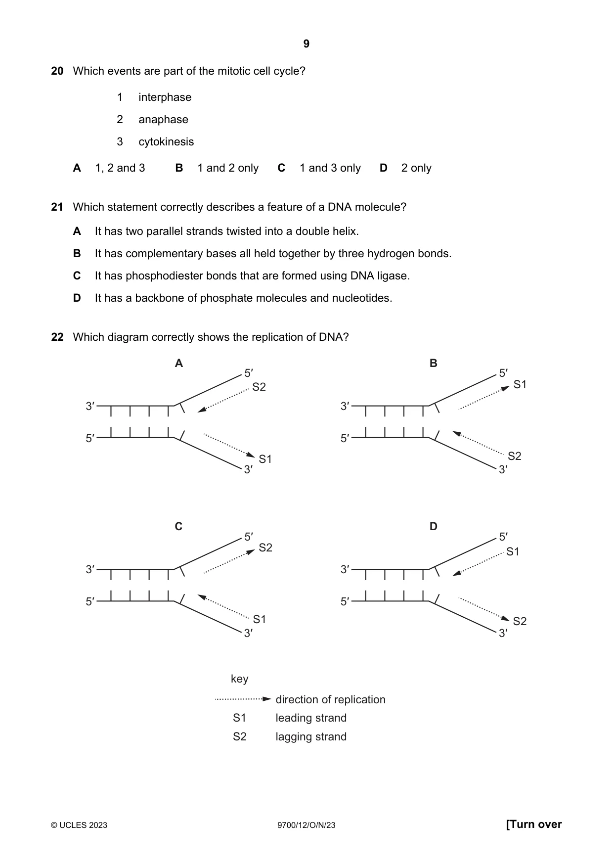 Cambridge A Level Biology 9700 2023 Oct/Nov Paper 1 · Variant 2 question paper, page 9 of 20