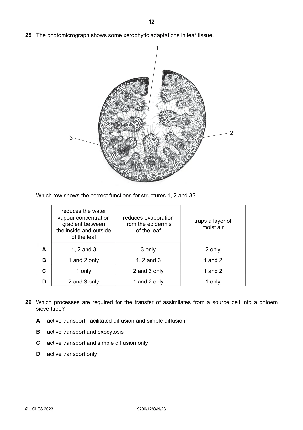Cambridge A Level Biology 9700 2023 Oct/Nov Paper 1 · Variant 2 question paper, page 12 of 20