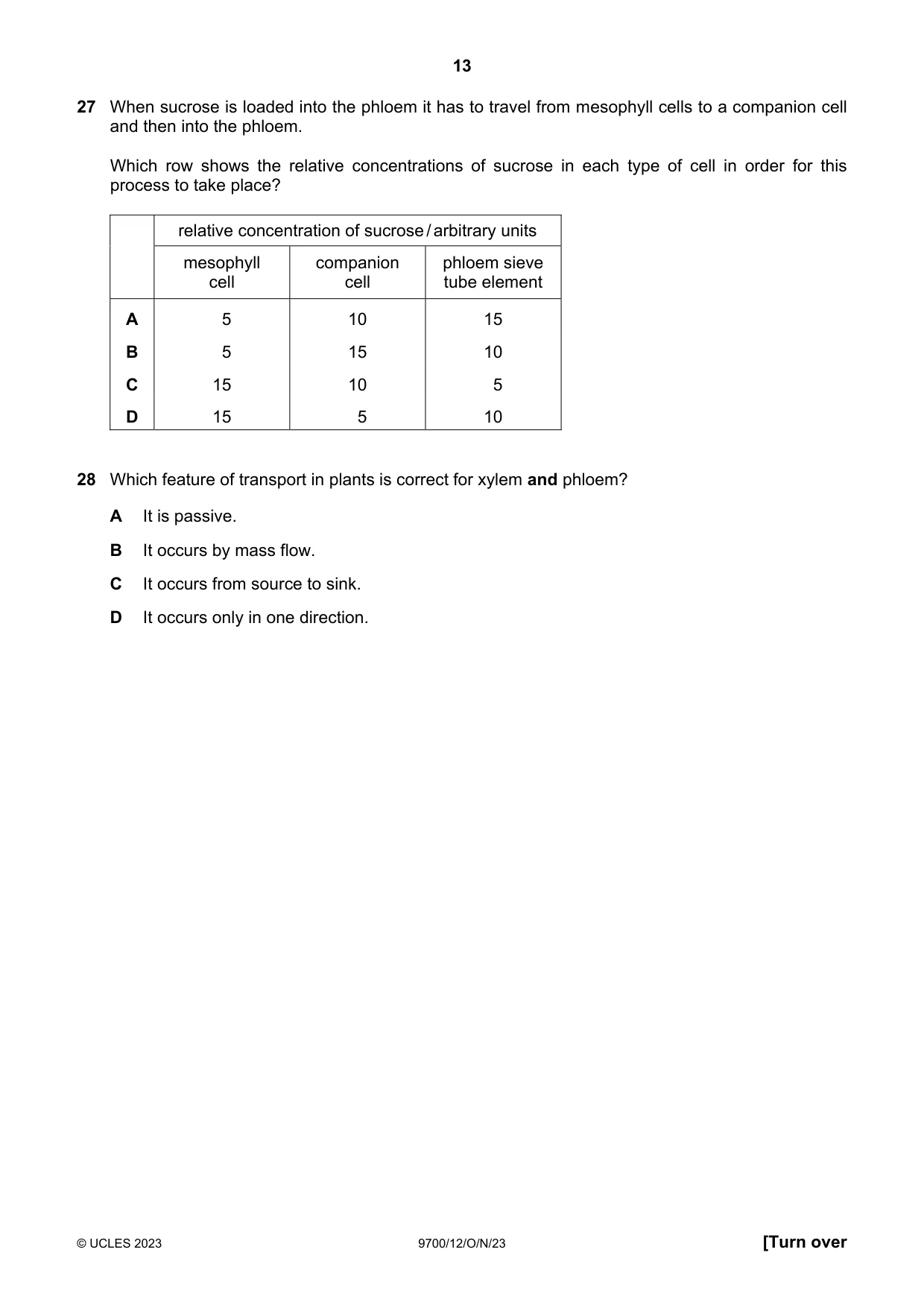 Cambridge A Level Biology 9700 2023 Oct/Nov Paper 1 · Variant 2 question paper, page 13 of 20