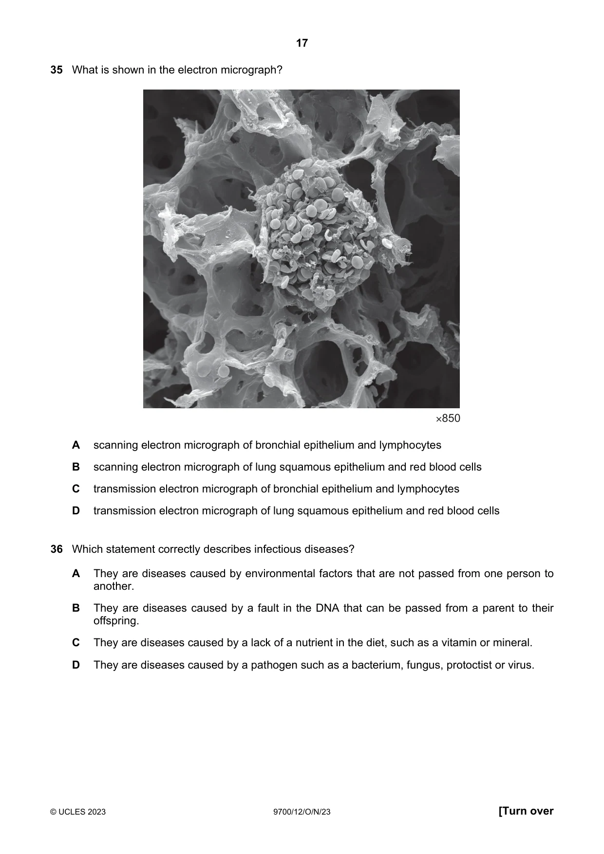 Cambridge A Level Biology 9700 2023 Oct/Nov Paper 1 · Variant 2 question paper, page 17 of 20