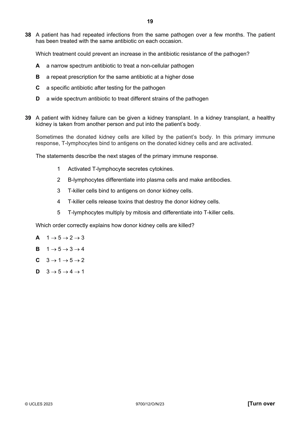 Cambridge A Level Biology 9700 2023 Oct/Nov Paper 1 · Variant 2 question paper, page 19 of 20