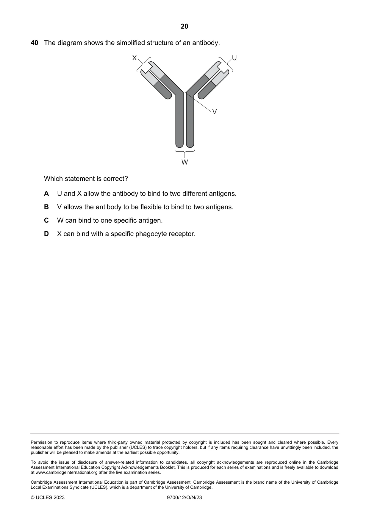 Cambridge A Level Biology 9700 2023 Oct/Nov Paper 1 · Variant 2 question paper, page 20 of 20