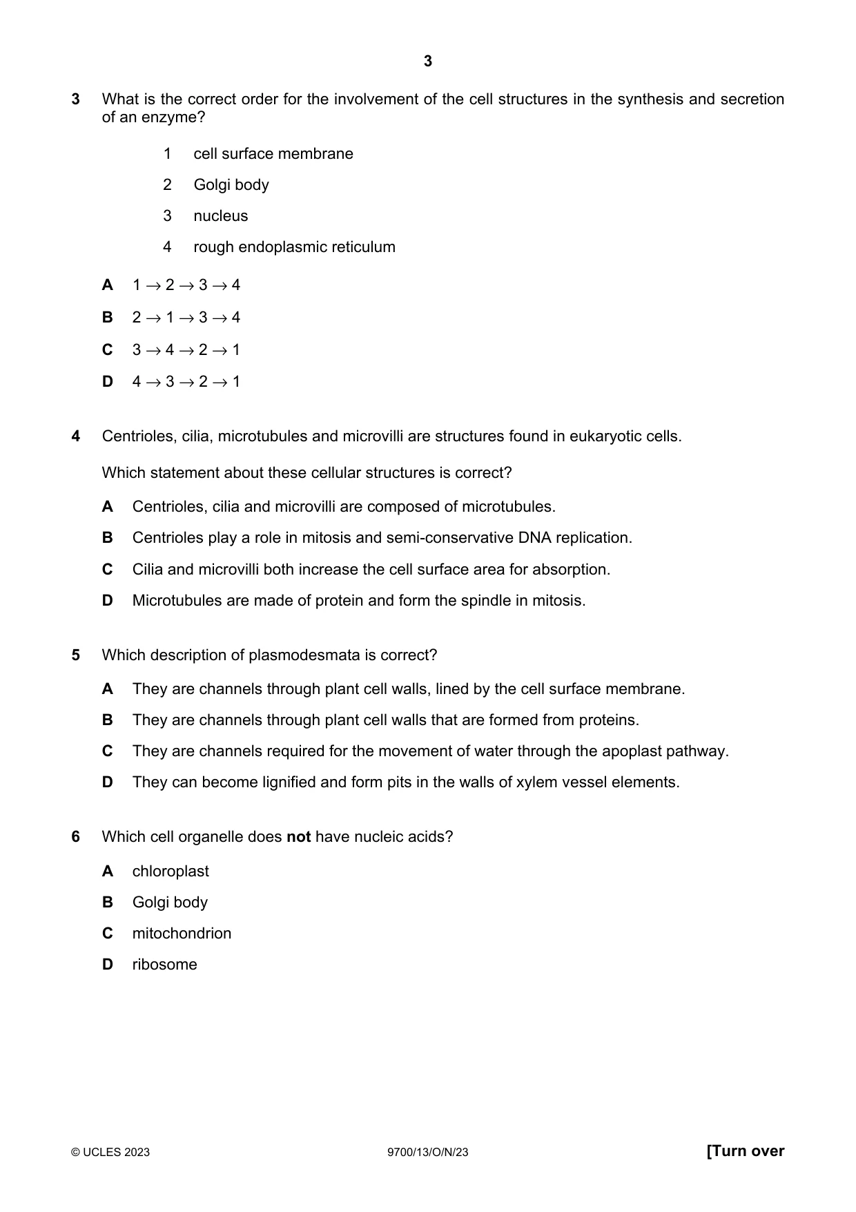 Cambridge A Level Biology 9700 2023 Oct/Nov Paper 1 · Variant 3 question paper, page 3 of 16