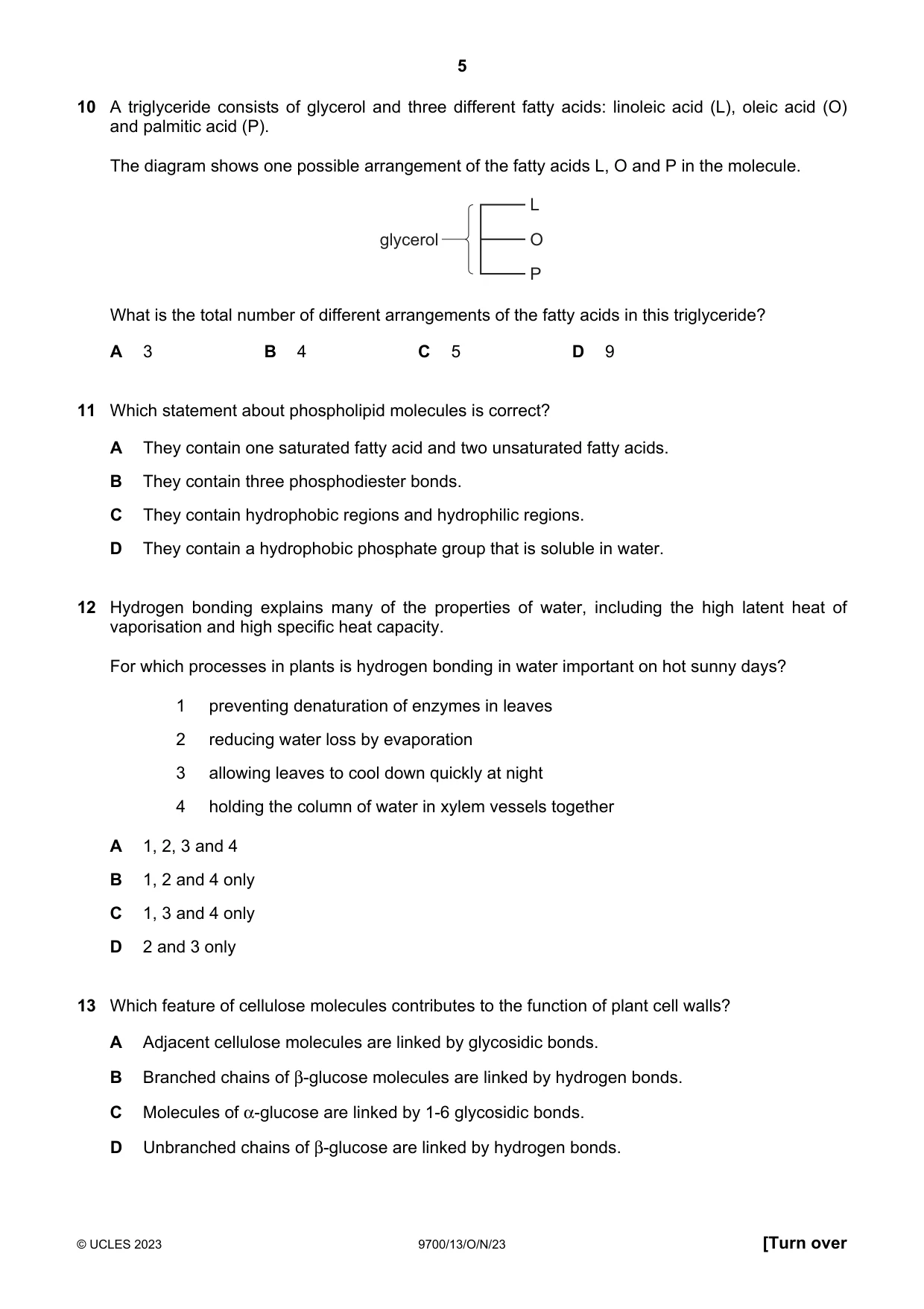 Cambridge A Level Biology 9700 2023 Oct/Nov Paper 1 · Variant 3 question paper, page 5 of 16