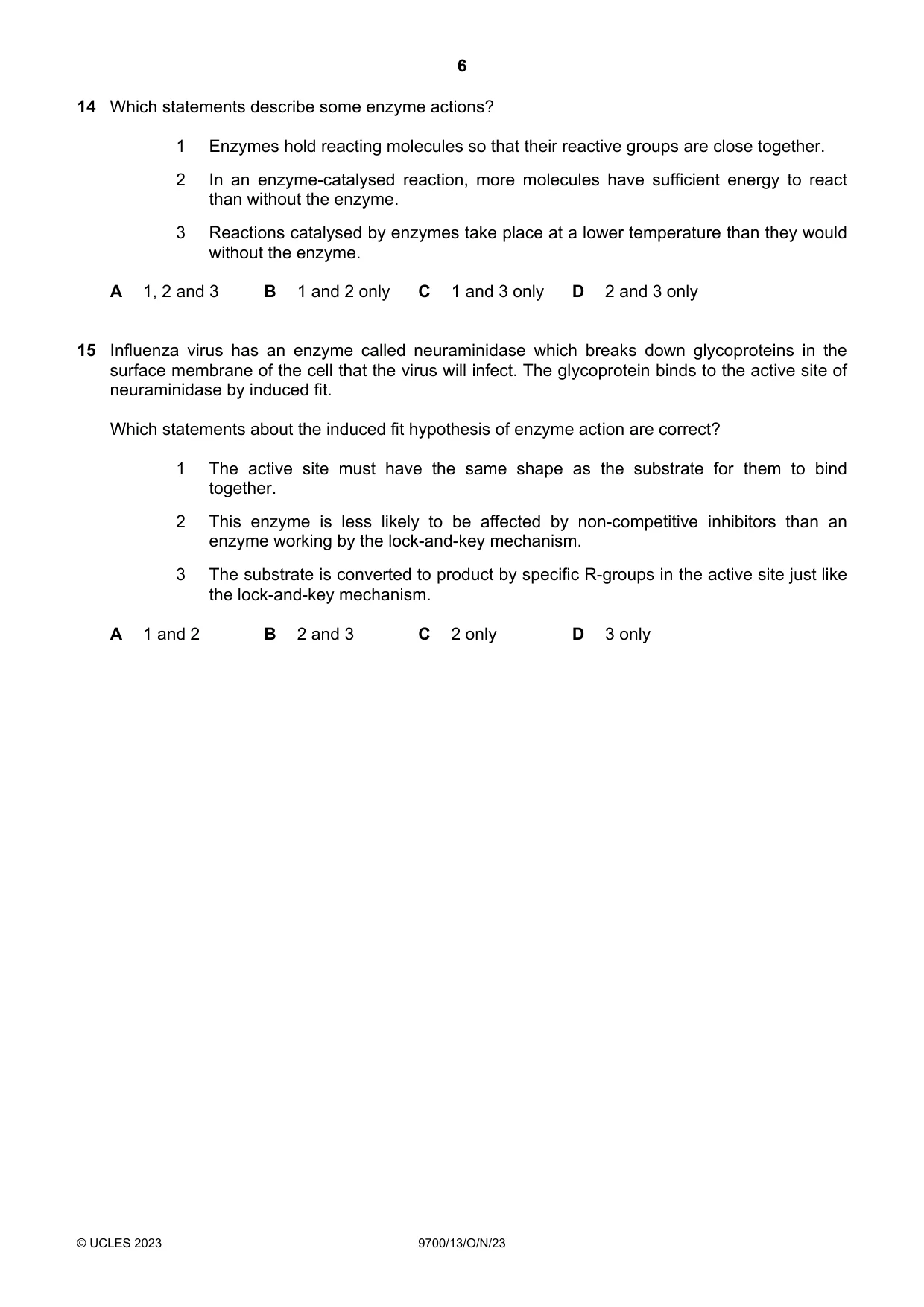 Cambridge A Level Biology 9700 2023 Oct/Nov Paper 1 · Variant 3 question paper, page 6 of 16