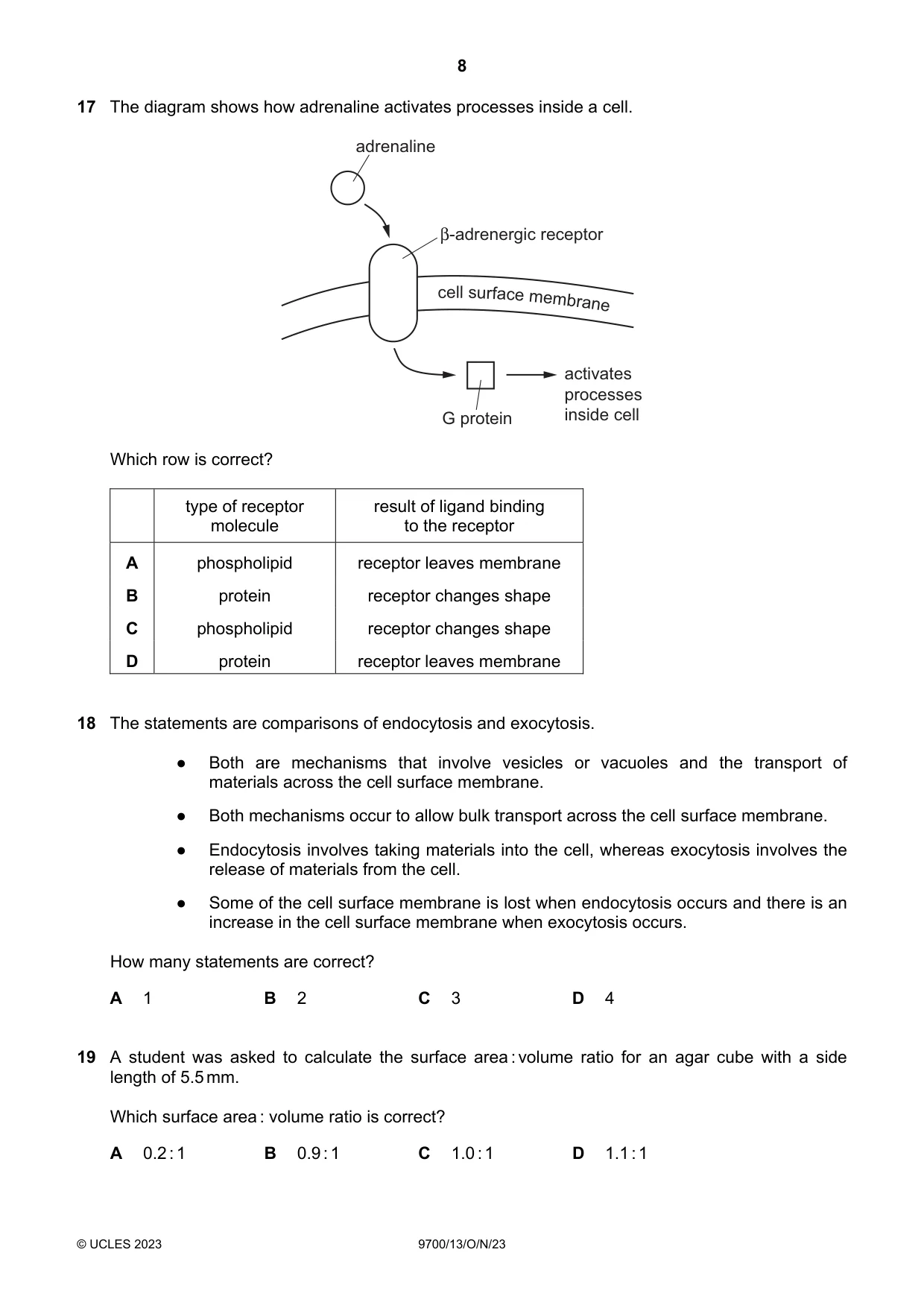 Cambridge A Level Biology 9700 2023 Oct/Nov Paper 1 · Variant 3 question paper, page 8 of 16