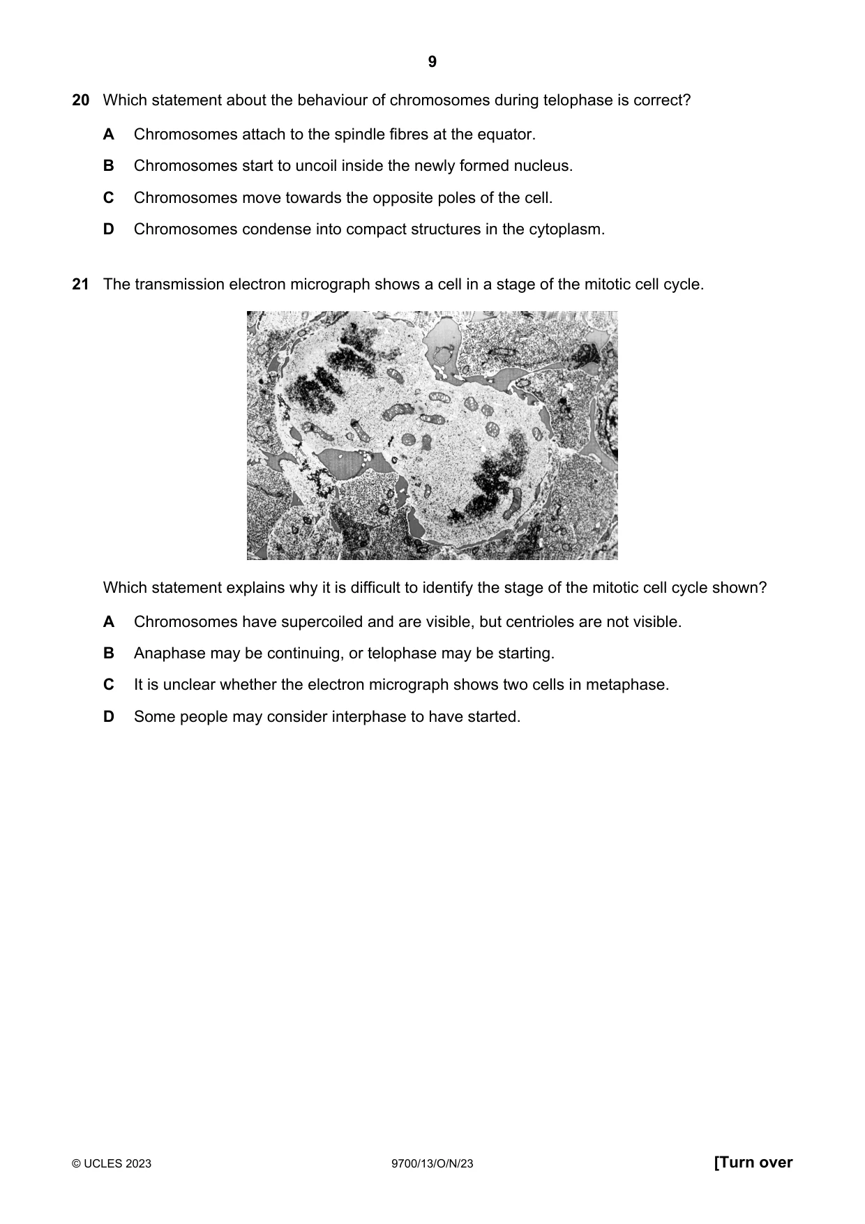 Cambridge A Level Biology 9700 2023 Oct/Nov Paper 1 · Variant 3 question paper, page 9 of 16