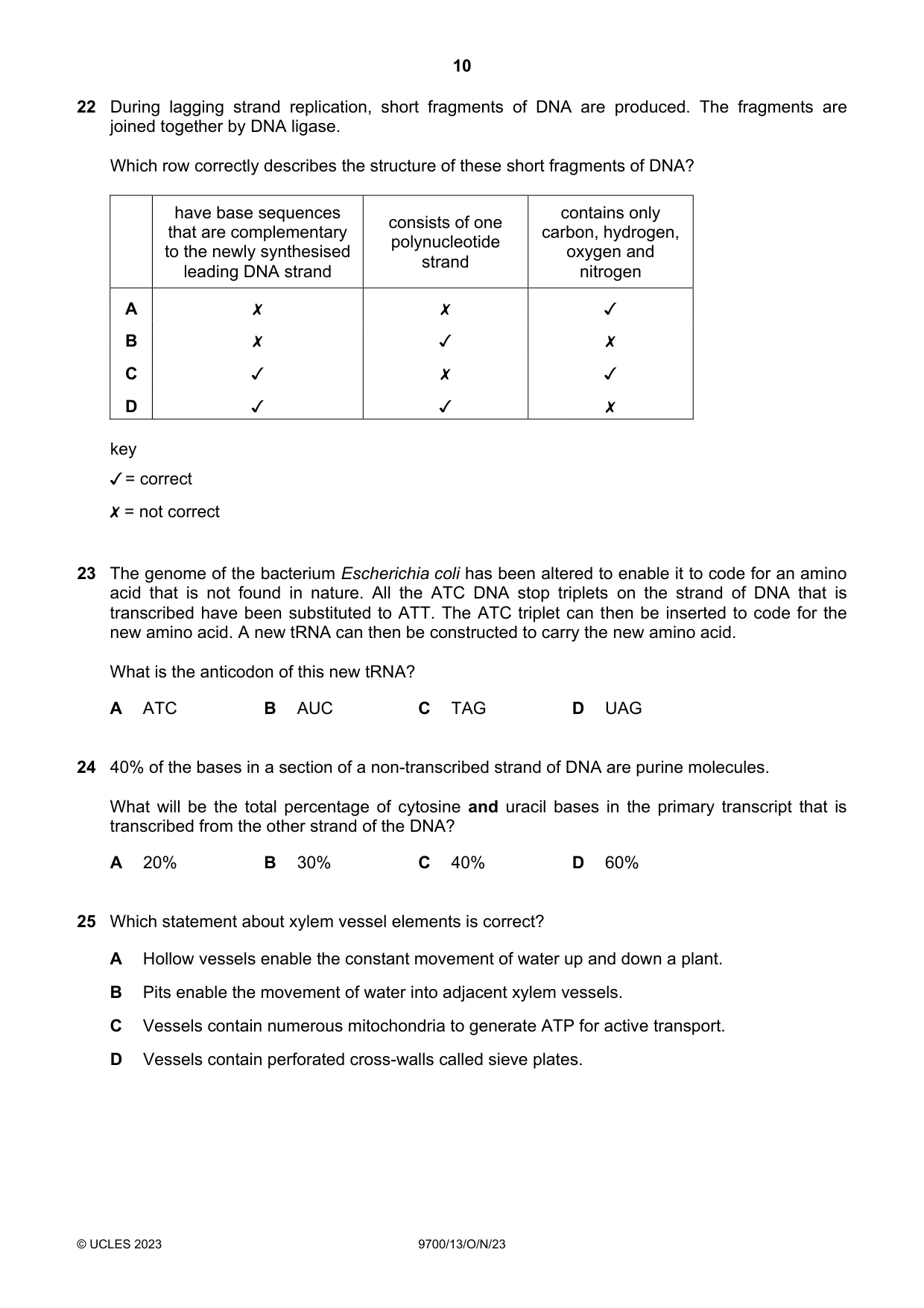 Cambridge A Level Biology 9700 2023 Oct/Nov Paper 1 · Variant 3 question paper, page 10 of 16