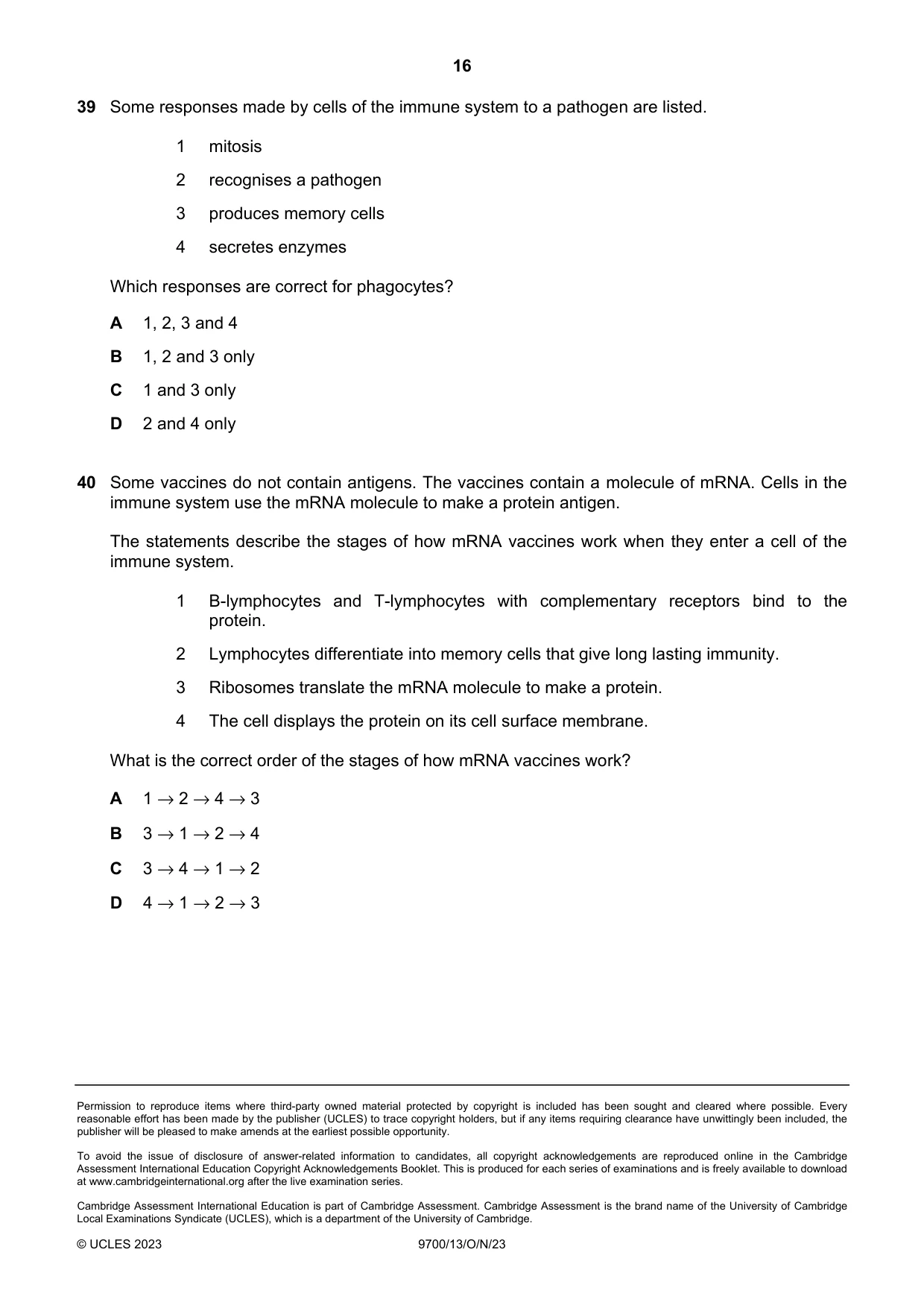 Cambridge A Level Biology 9700 2023 Oct/Nov Paper 1 · Variant 3 question paper, page 16 of 16