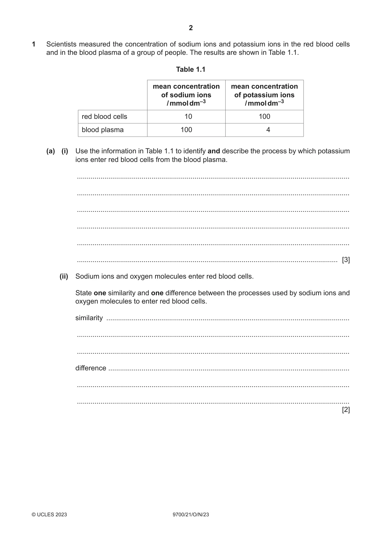 Cambridge A Level Biology 9700 2023 Oct/Nov Paper 2 · Variant 1 question paper, page 2 of 20