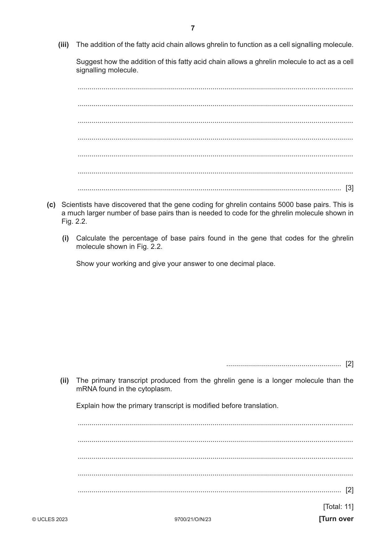 Cambridge A Level Biology 9700 2023 Oct/Nov Paper 2 · Variant 1 question paper, page 7 of 20