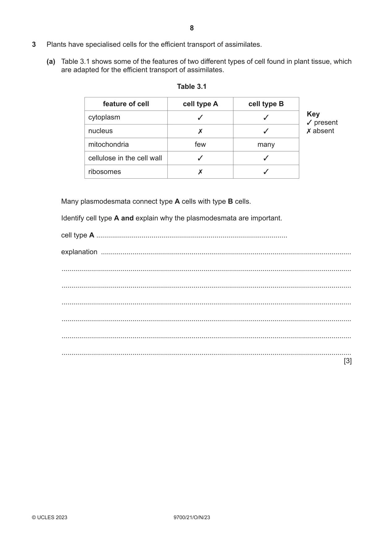 Cambridge A Level Biology 9700 2023 Oct/Nov Paper 2 · Variant 1 question paper, page 8 of 20