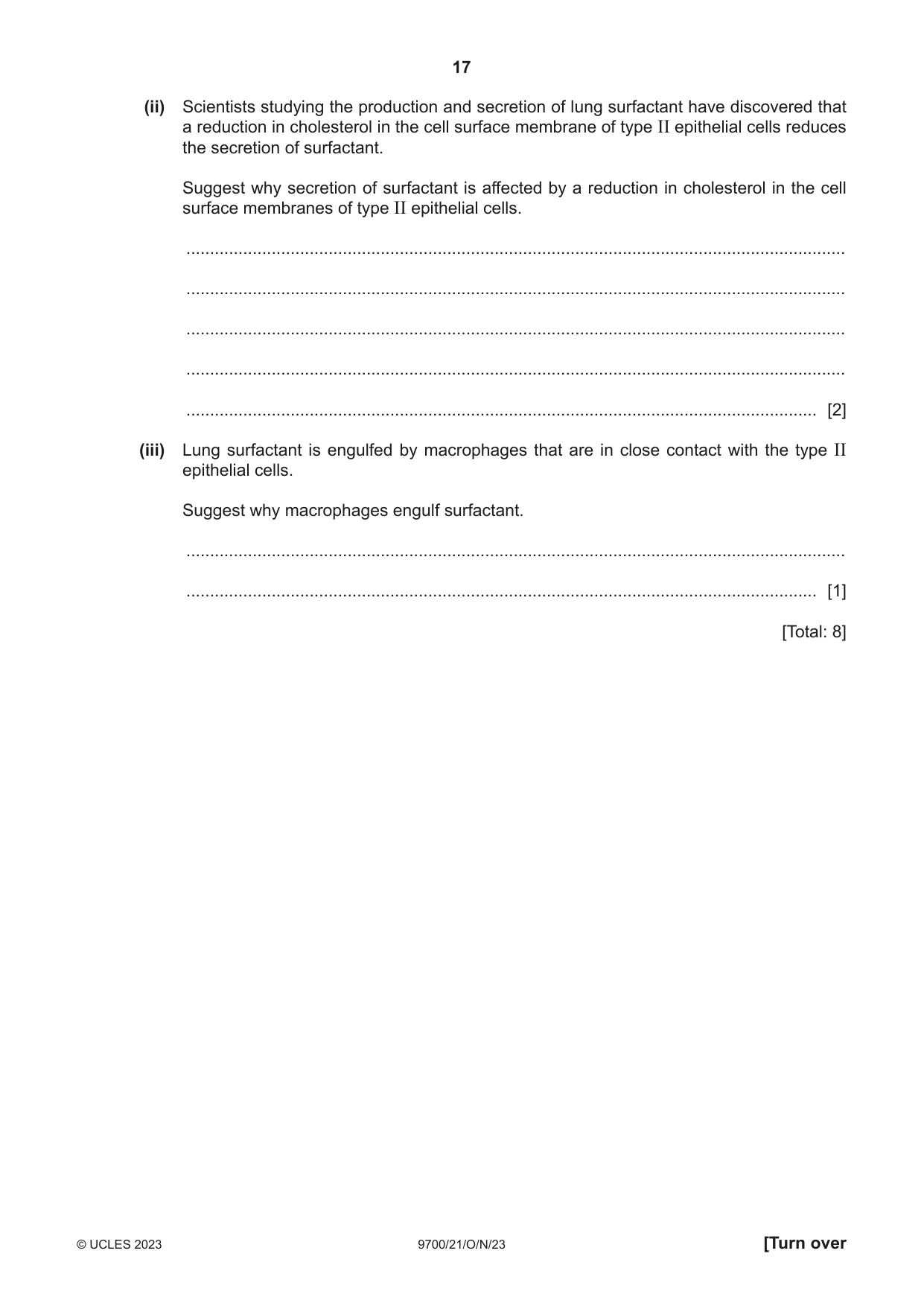 Cambridge A Level Biology 9700 2023 Oct/Nov Paper 2 · Variant 1 question paper, page 17 of 20