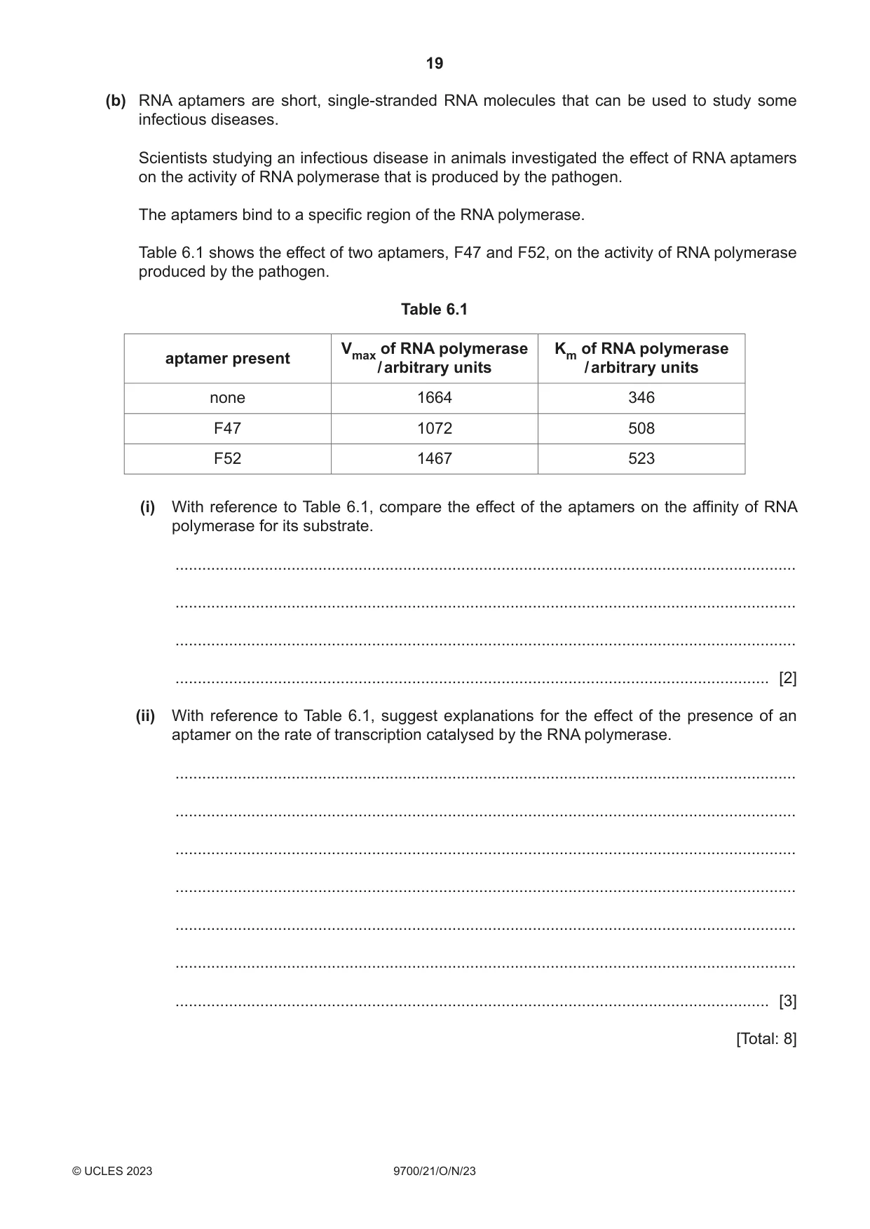 Cambridge A Level Biology 9700 2023 Oct/Nov Paper 2 · Variant 1 question paper, page 19 of 20