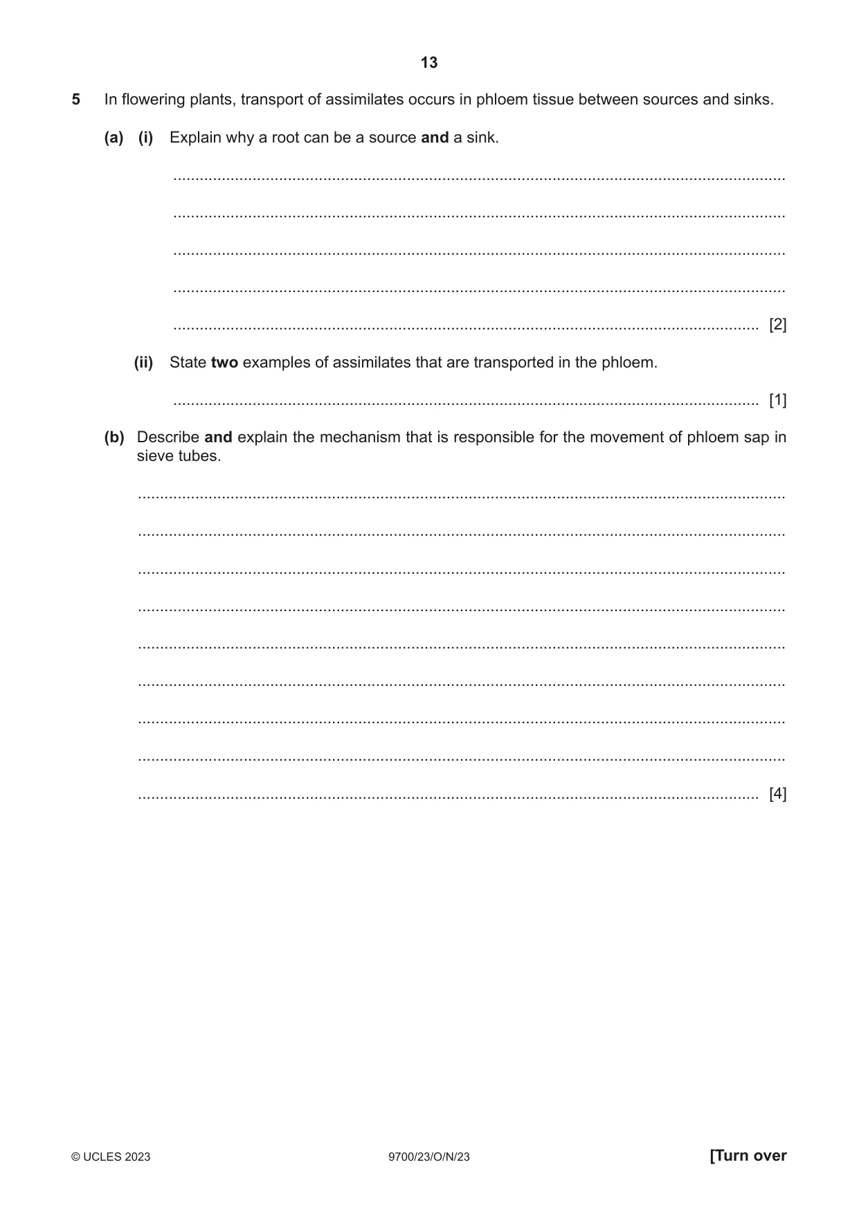 Cambridge A Level Biology 9700 2023 Oct/Nov Paper 2 · Variant 3 question paper, page 13 of 16