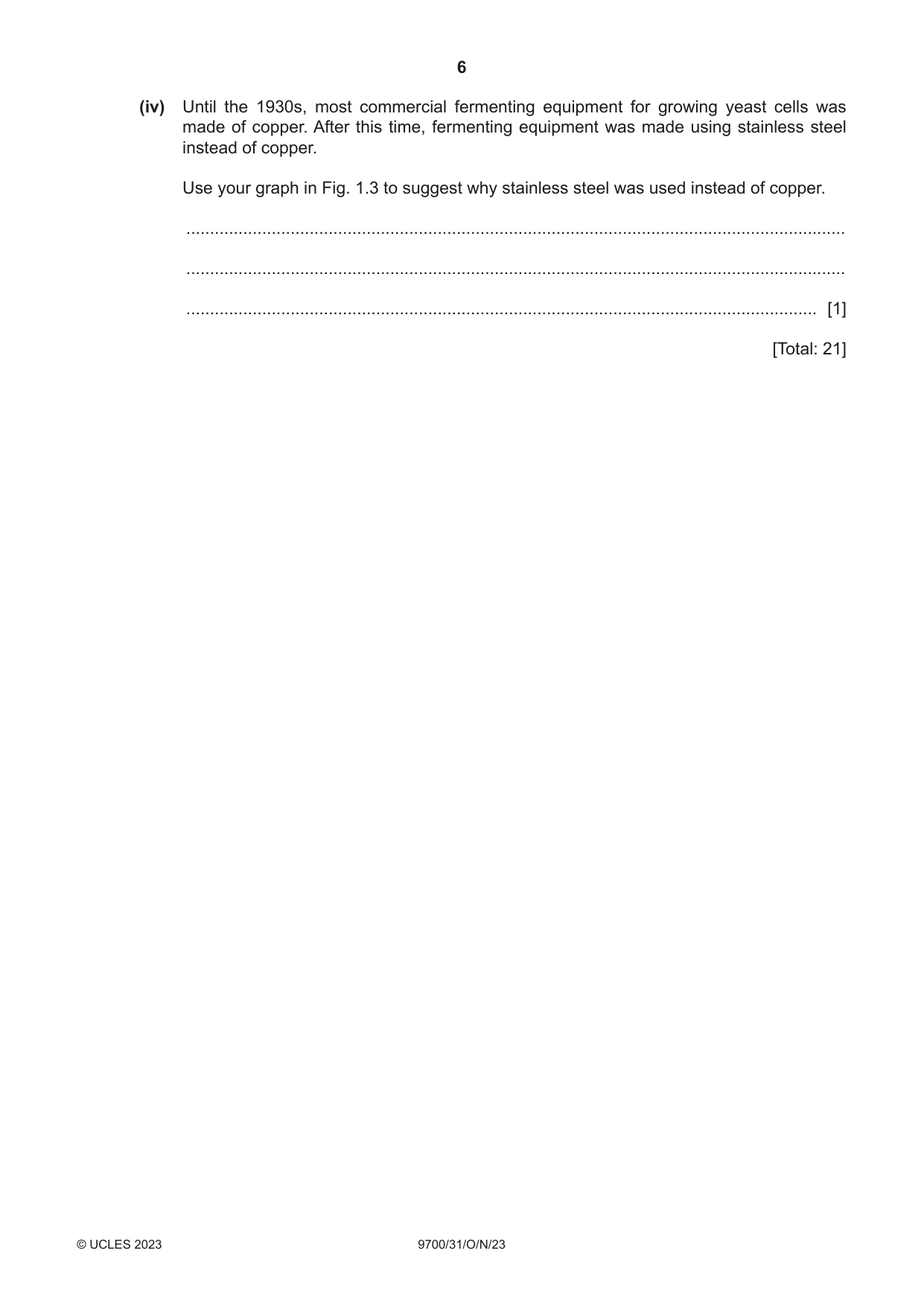 Cambridge A Level Biology 9700 2023 Oct/Nov Paper 3 · Variant 1 question paper, page 6 of 12
