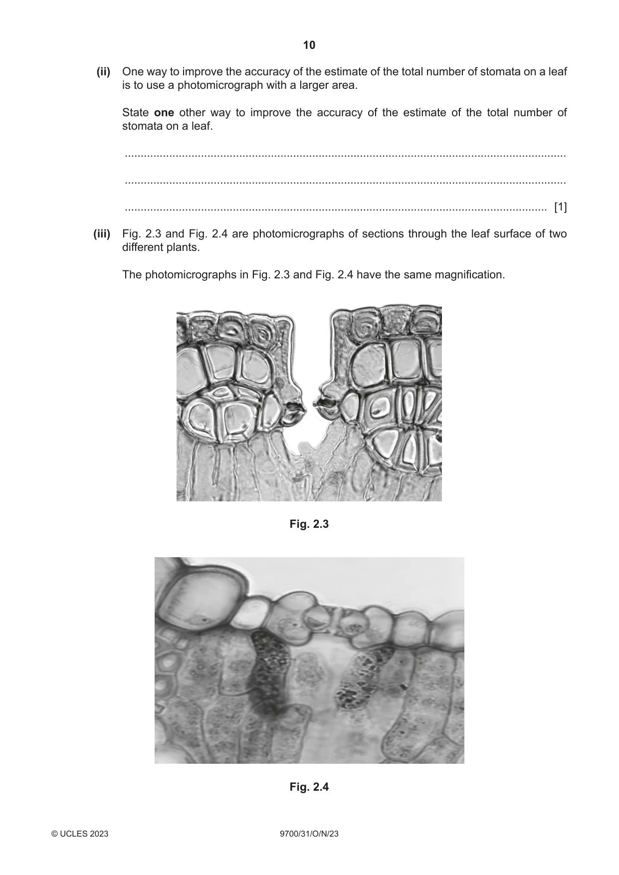 Cambridge A Level Biology 9700 2023 Oct/Nov Paper 3 · Variant 1 question paper, page 10 of 12