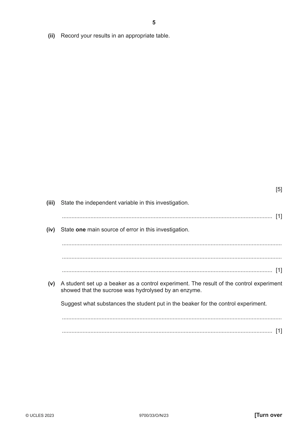 Cambridge A Level Biology 9700 2023 Oct/Nov Paper 3 · Variant 3 question paper, page 5 of 16