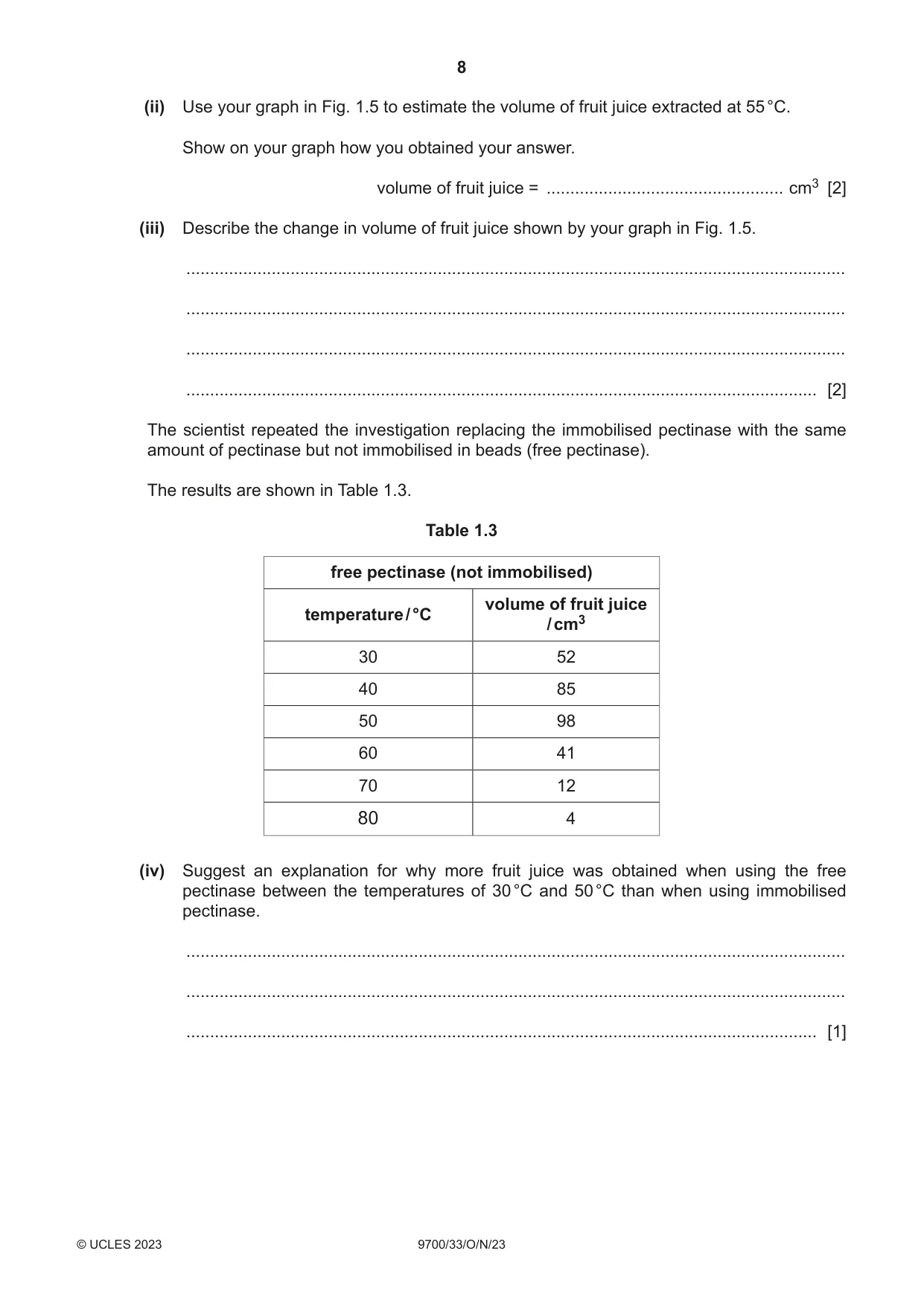 Cambridge A Level Biology 9700 2023 Oct/Nov Paper 3 · Variant 3 question paper, page 8 of 16