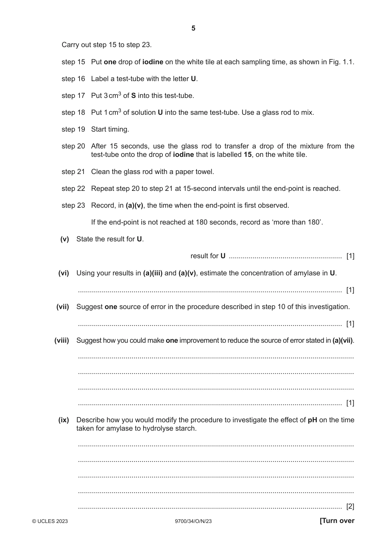 Cambridge A Level Biology 9700 2023 Oct/Nov Paper 3 · Variant 4 question paper, page 5 of 16