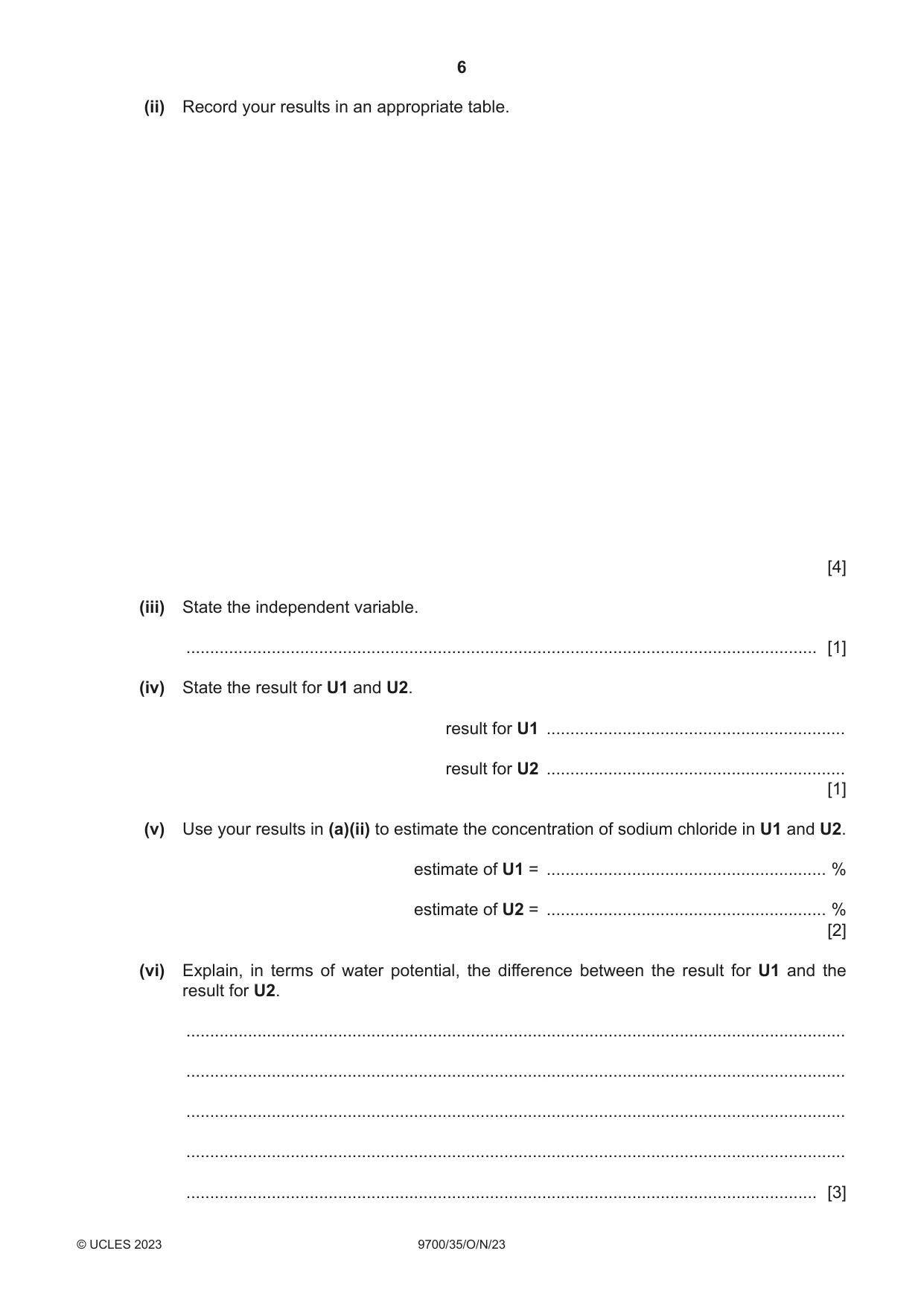 Cambridge A Level Biology 9700 2023 Oct/Nov Paper 3 · Variant 5 question paper, page 6 of 16
