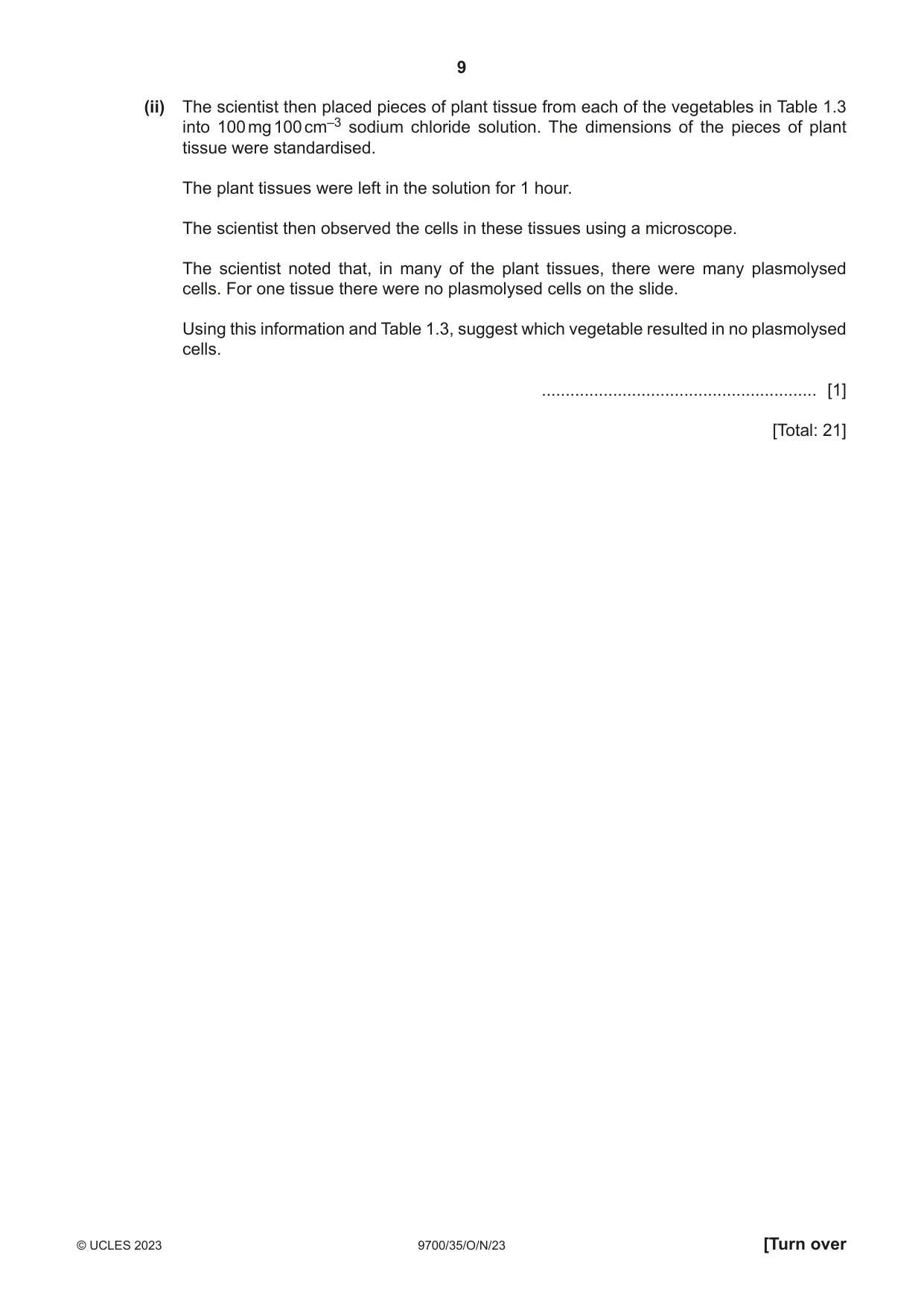 Cambridge A Level Biology 9700 2023 Oct/Nov Paper 3 · Variant 5 question paper, page 9 of 16