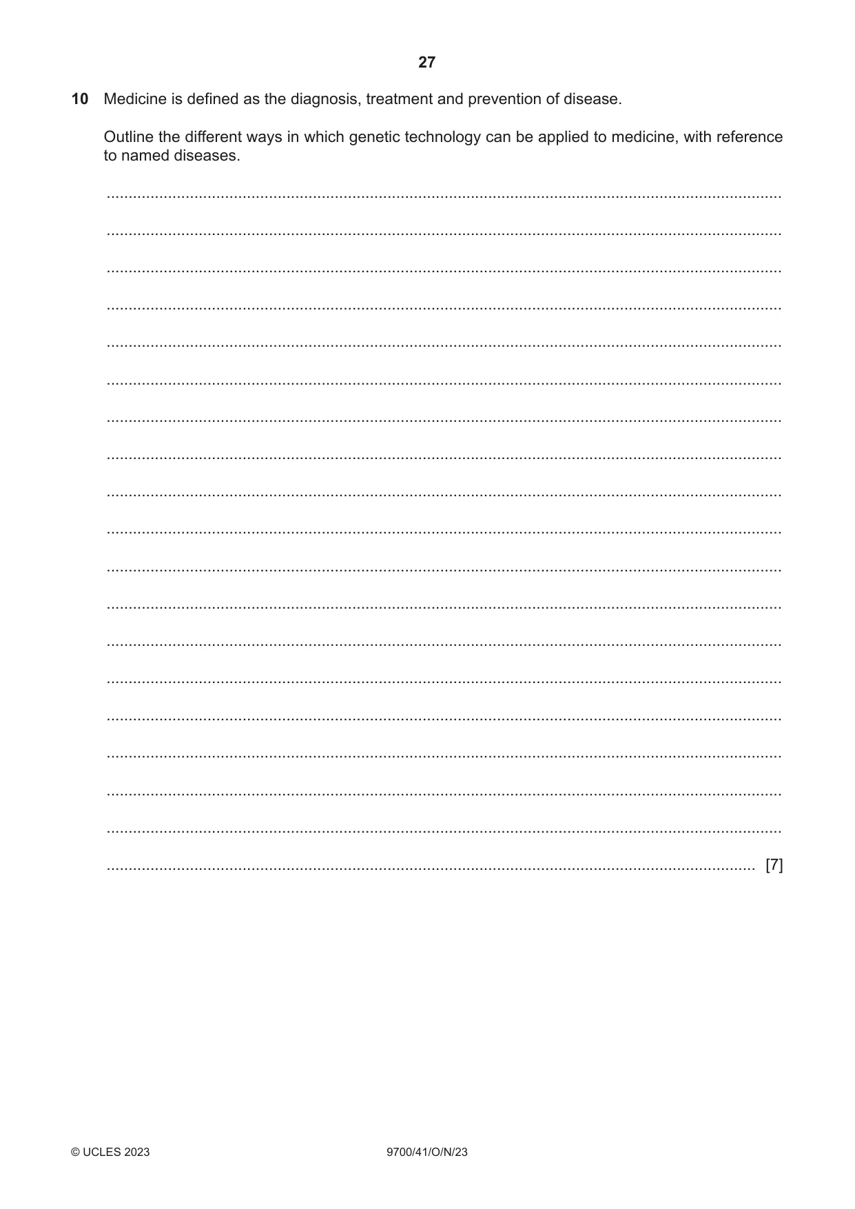Cambridge A Level Biology 9700 2023 Oct/Nov Paper 4 · Variant 1 question paper, page 27 of 28